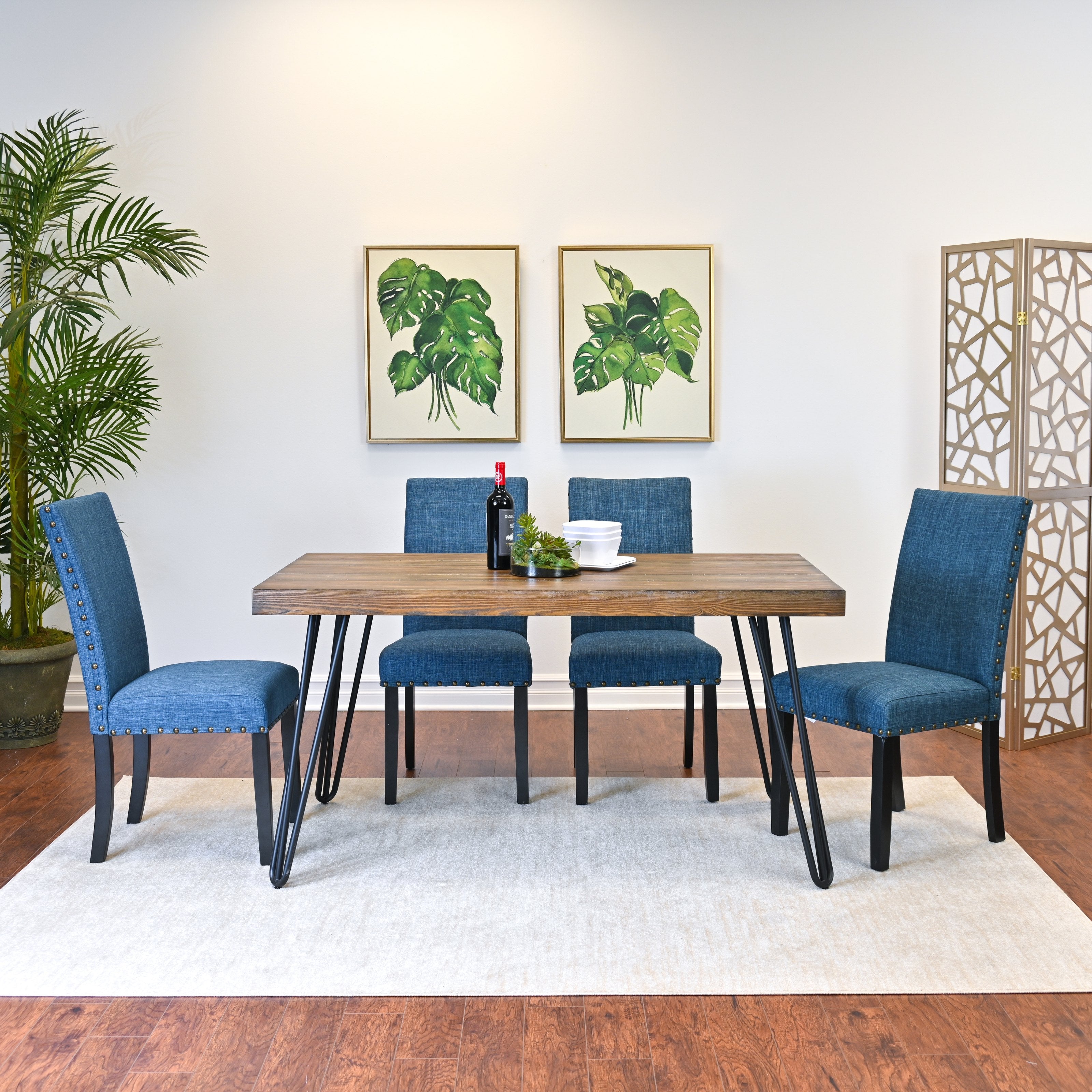 Roundhill Furniture Amisos 5-Piece Dining Set with Hairpin Leg Table and 4 Chairs - Modern Kitchen & Dining Room Furniture for Small Spaces