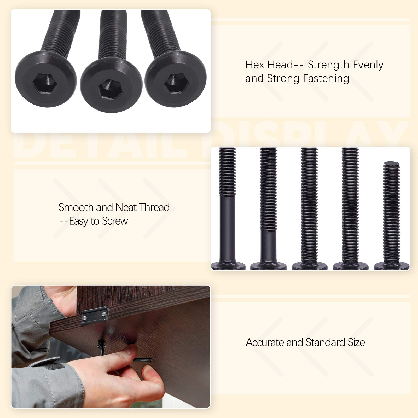84-Piece M6 Black Hex Socket Cap Bolts Kit (15-75mm) for Baby Cribs & Furniture