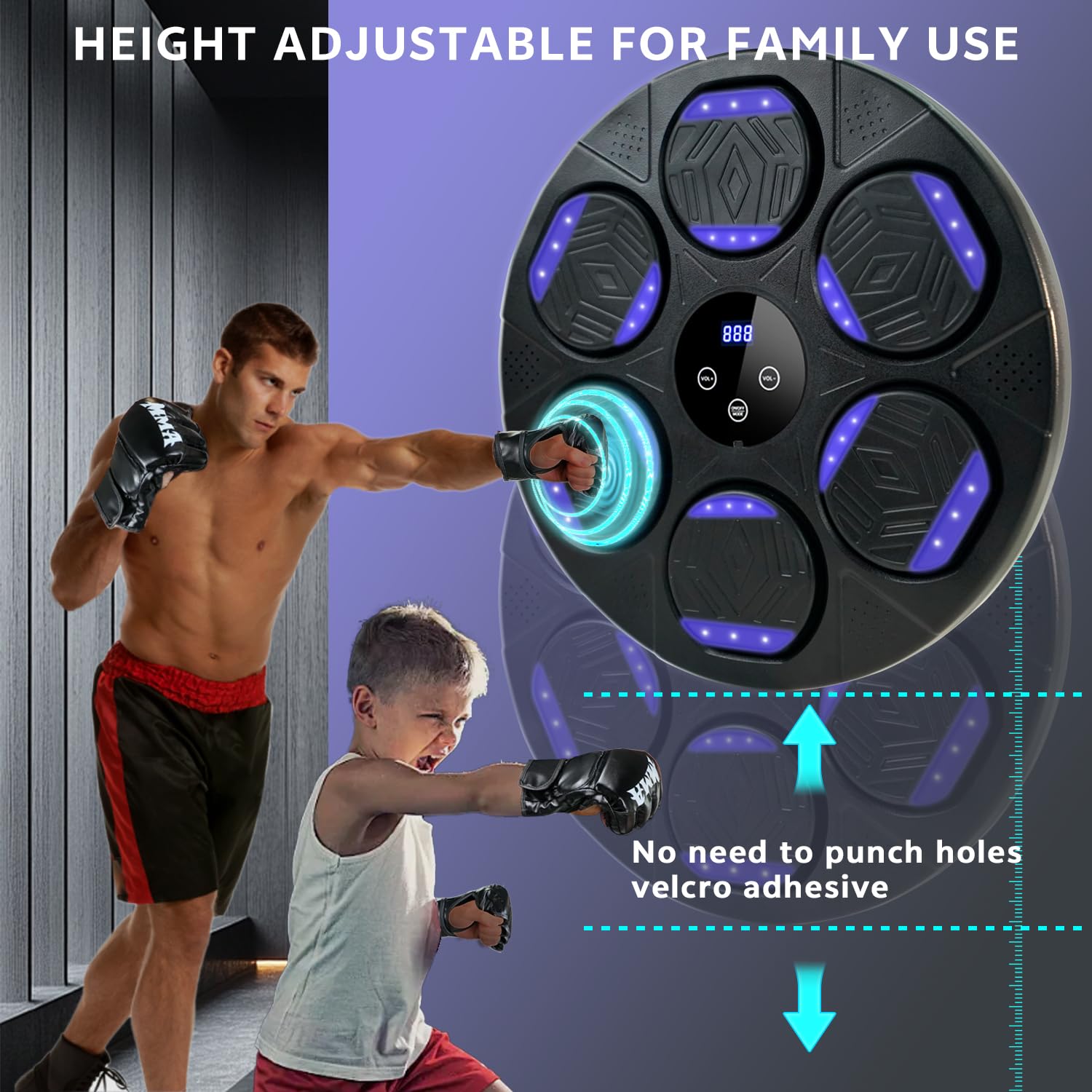 Bluetooth Music Punching Machine for Adults & Kids - Wall Mounted Boxing Equipment with Gloves for Home, Office & Gym - Perfect for Stress Relief, Fitness Training & Family Fun