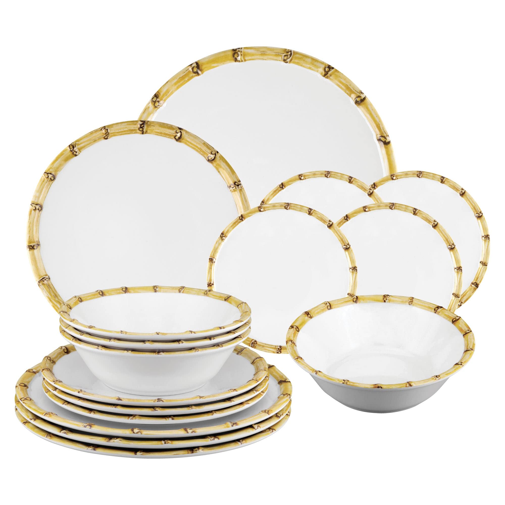 UPware 16-Piece Melamine Dinnerware Set - Durable Bamboo Design Plates & Bowls for 4 People, Includes Dinner Plates, Salad Plates, Dessert Plates & Bowls - Perfect for Outdoor Dining, Picnics, Camping & Everyday Use