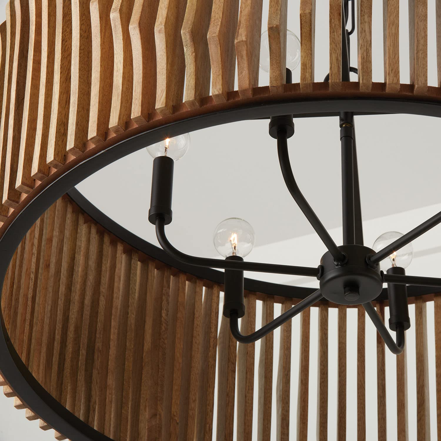 Archer Modern Mango Wood Drum Pendant Ceiling Light Fixture - 6-Light 360W, 15