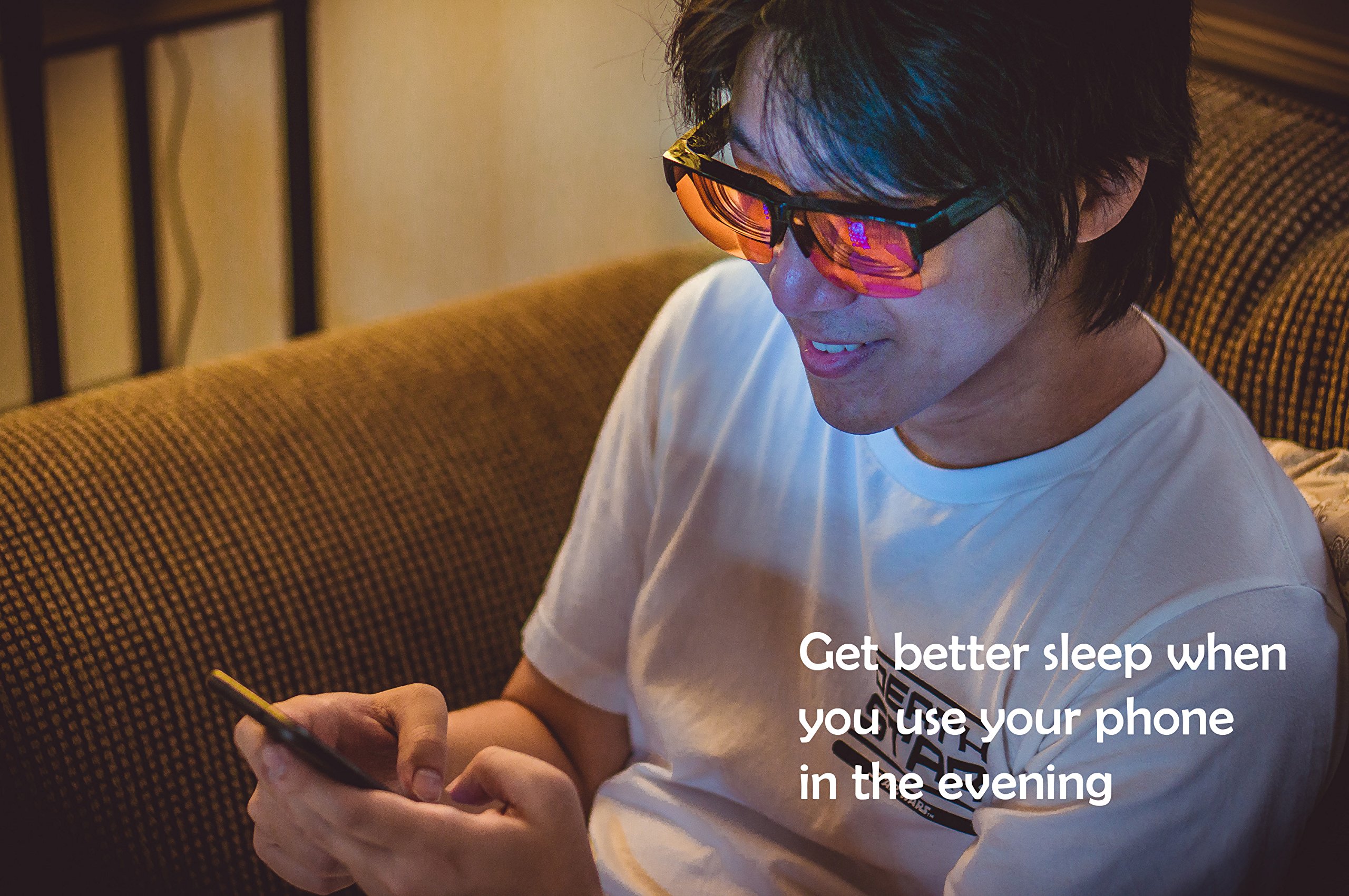 99.5% Blue Light Blocking Glasses - Orange Fit Over Prescription Glasses for Sleep & Eye Strain Relief - Computer Glasses for Men & Women - Perfect for Nighttime Use, Gaming & Office Work