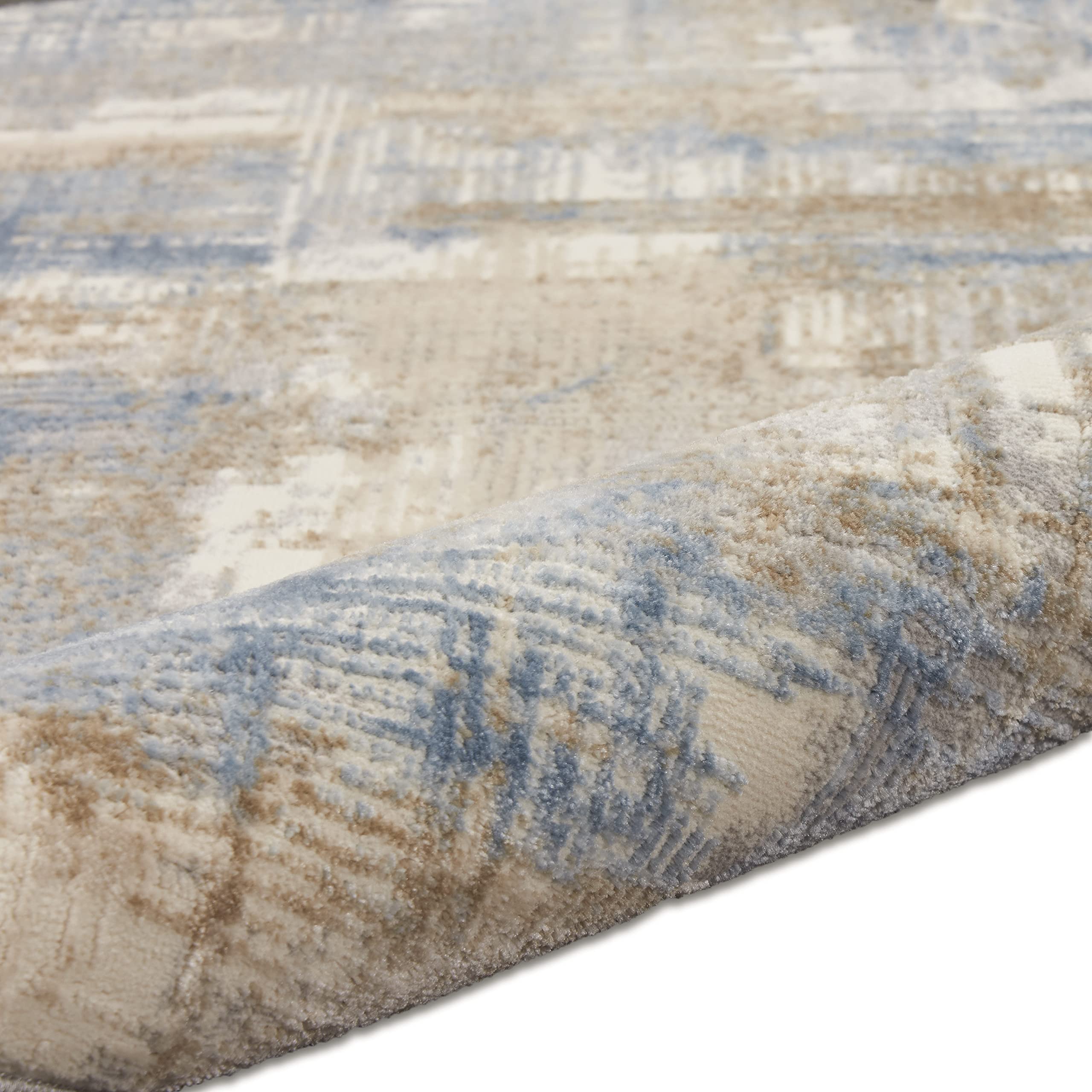 Calvin Klein Rush Blue/Beige 6' Round Area Rug - Modern Abstract Design, Easy to Clean, Non-Shedding - Perfect for Bedroom, Living Room, Dining Room & Kitchen Decor