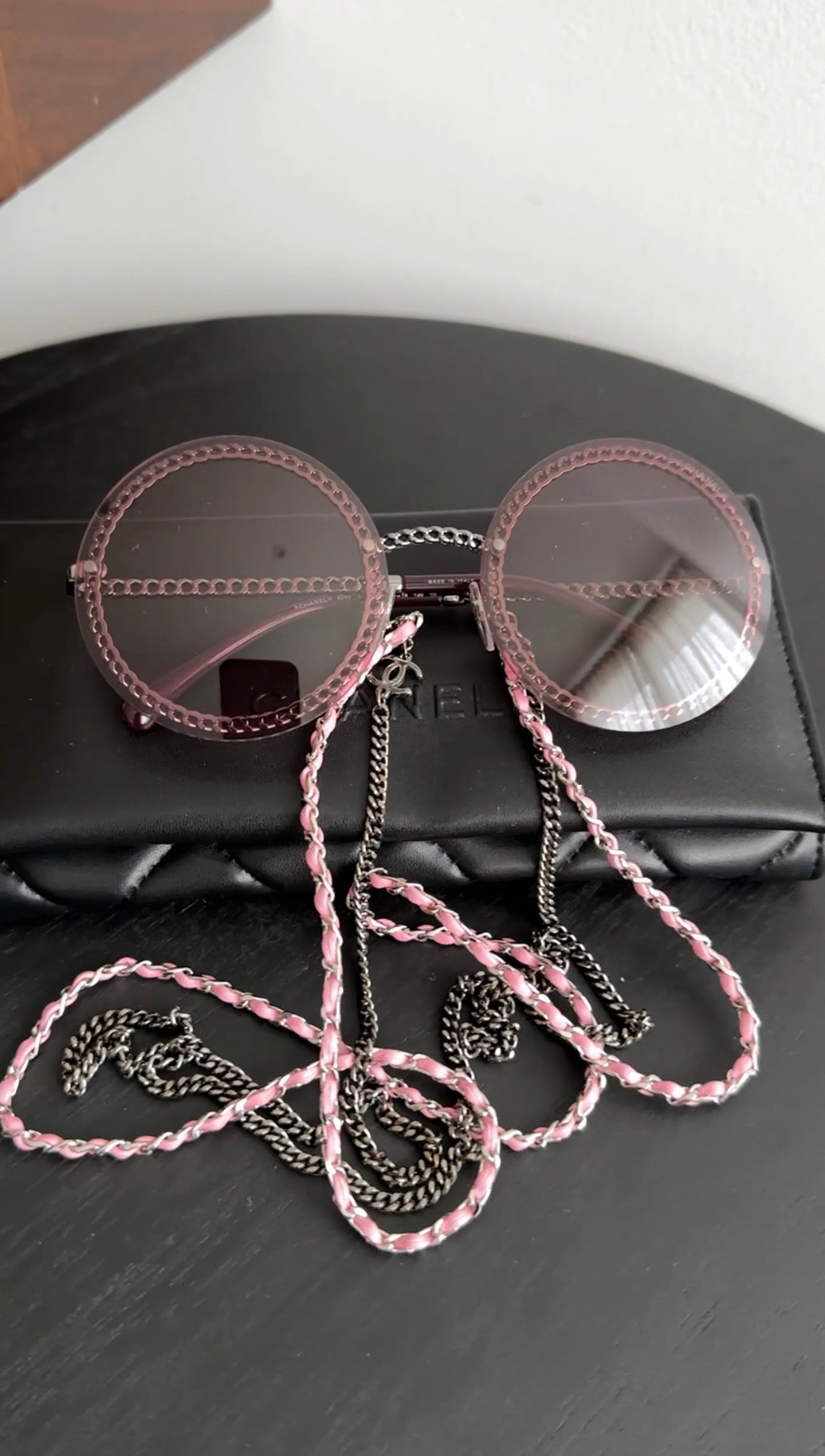 Chanel 4245 Pink Round Sunglasses with Chain - Luxury Designer Sunglasses for Women, UV Protection, Fashion Accessory for Summer, Beach, and Outdoor Activities
