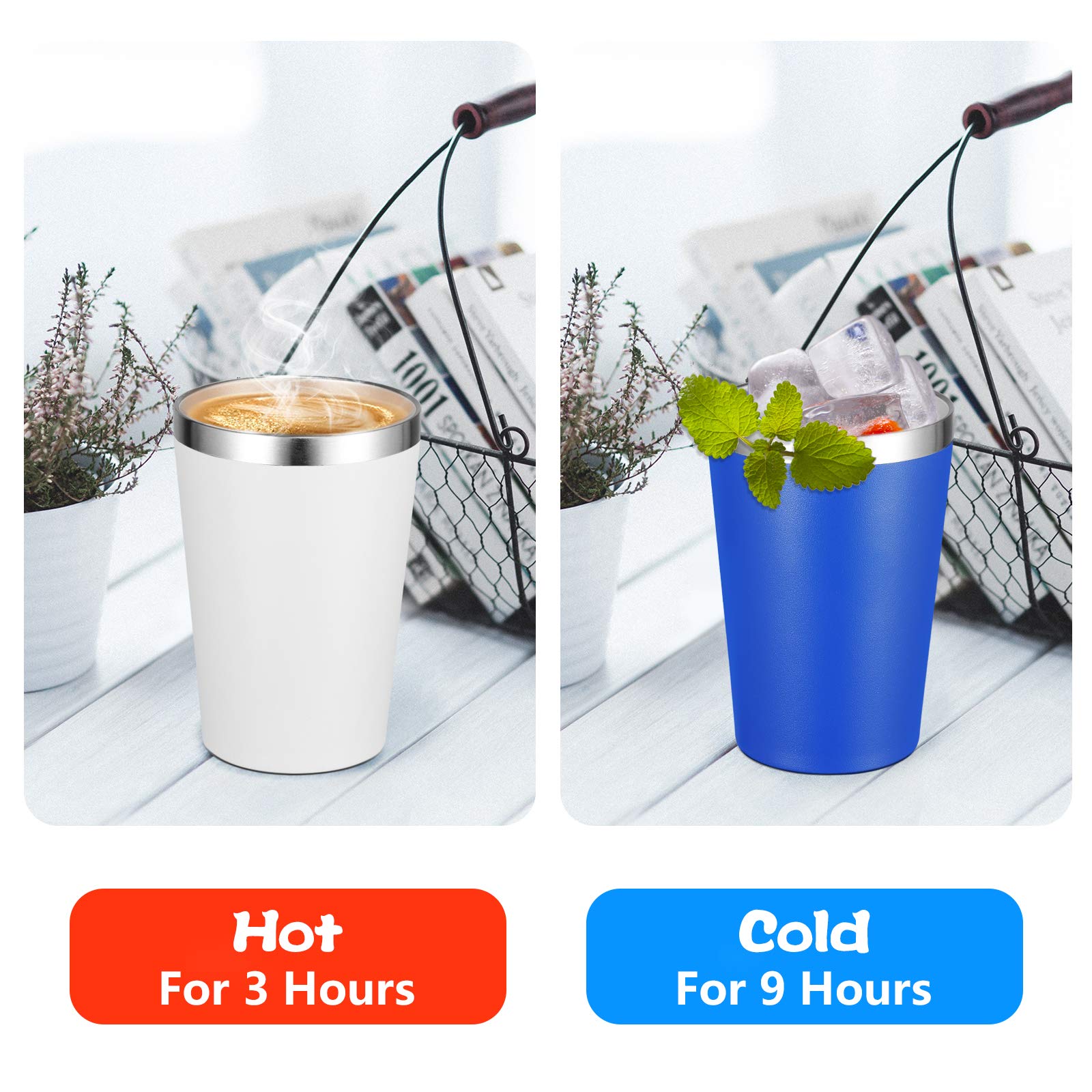 VEGOND 12oz Stainless Steel Vacuum Insulated Tumbler - 6 Pack White Double Wall Travel Mugs with Lid & Straw | Reusable, BPA-Free | Perfect for Coffee, Tea, Cold Drinks at Office, Gym, Camping & Outdoor Activities