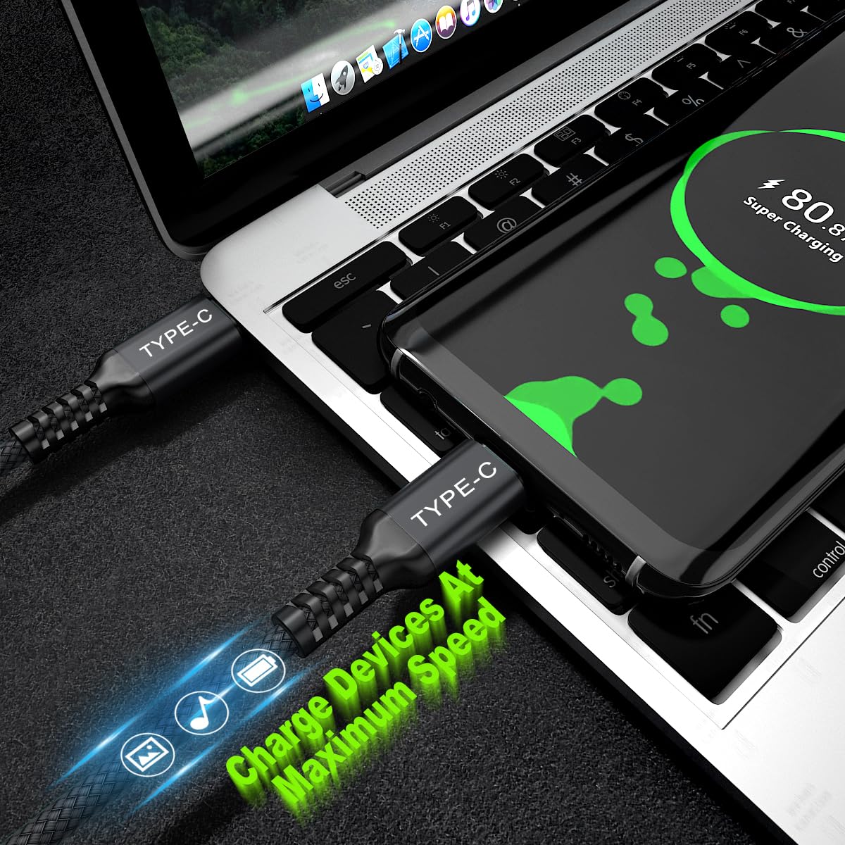 Basesailor 2-Pack 15ft USB C to USB C Cable 100W Fast Charging PD Power Delivery - Compatible with MacBook, iPad Pro/Air/Mini, Samsung Galaxy Z Flip/Fold, Google Pixel - Perfect for Home, Office & Travel Charging