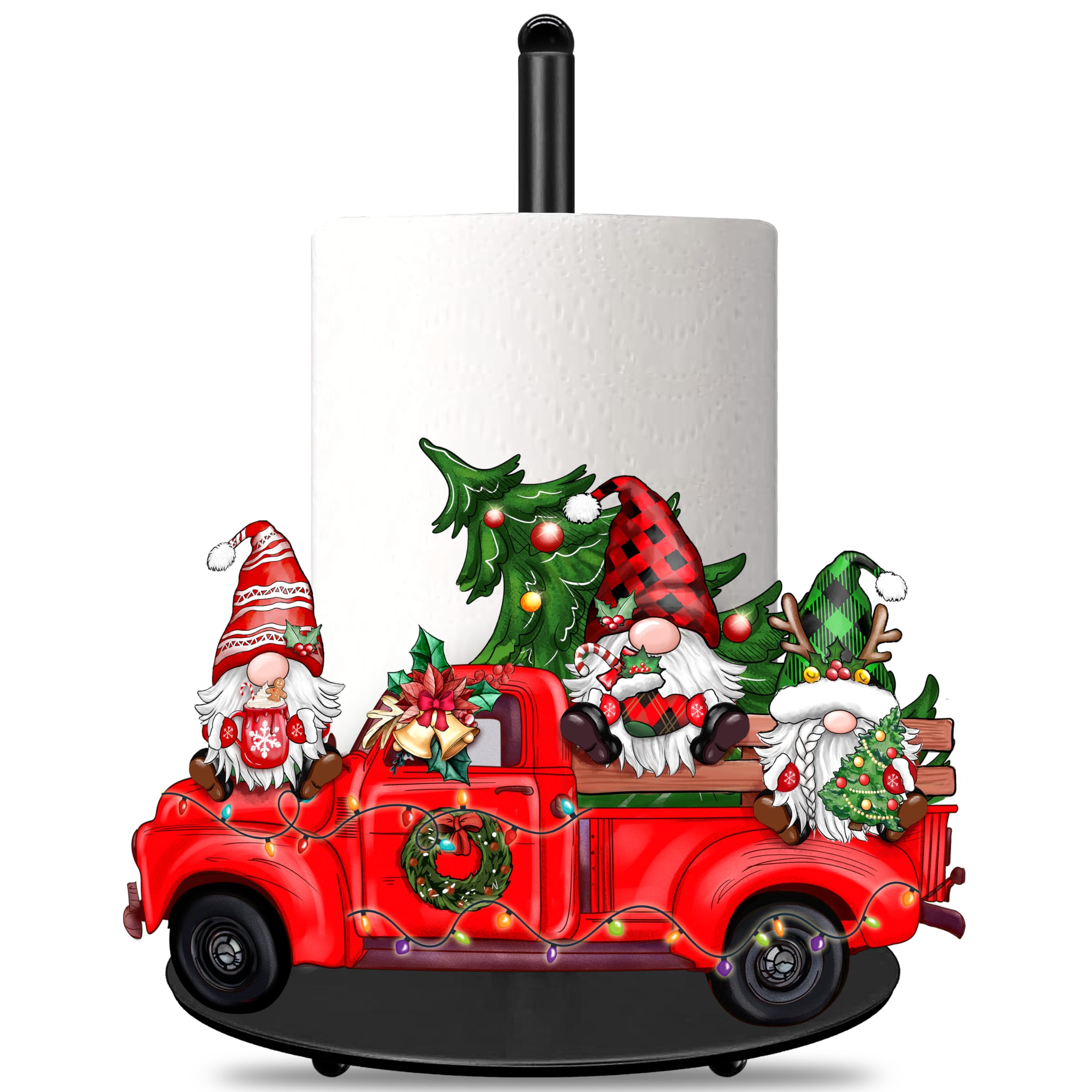 Large Christmas Gnome Truck Metal Paper Towel Holder - Rustic Farmhouse Kitchen Decor for Countertops, Bathroom & Living Room | Holiday Home Accessories for Xmas & Winter Season