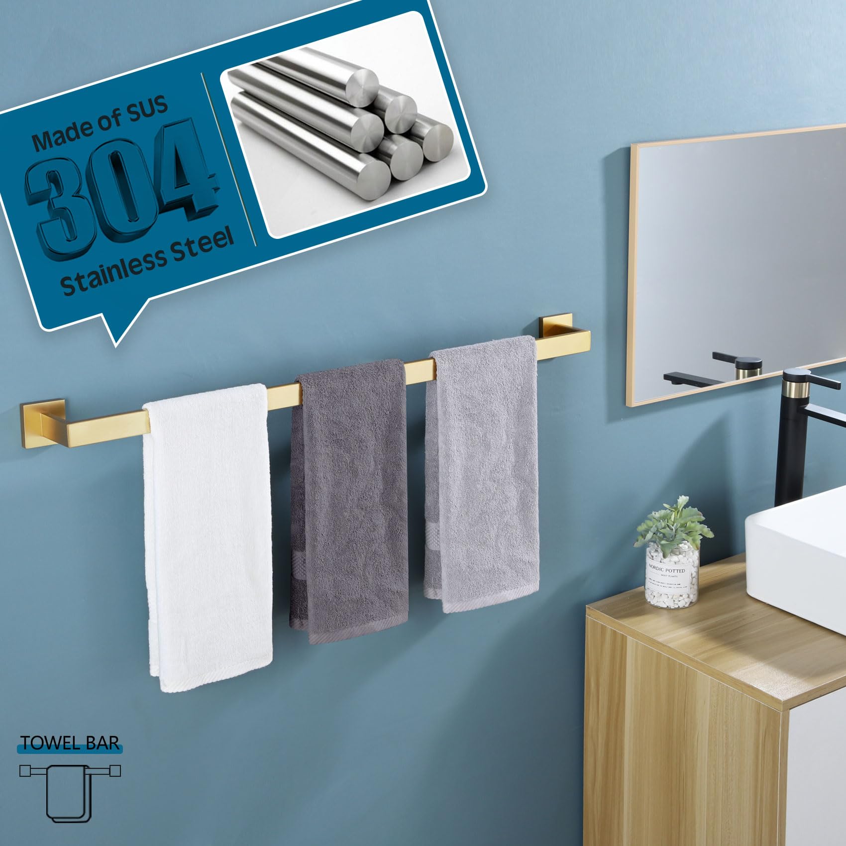 32 Inch Gold Bath Towel Bar - Brushed Gold Bathroom Towel Rack & Shower Hand Towel Hanger (33.3