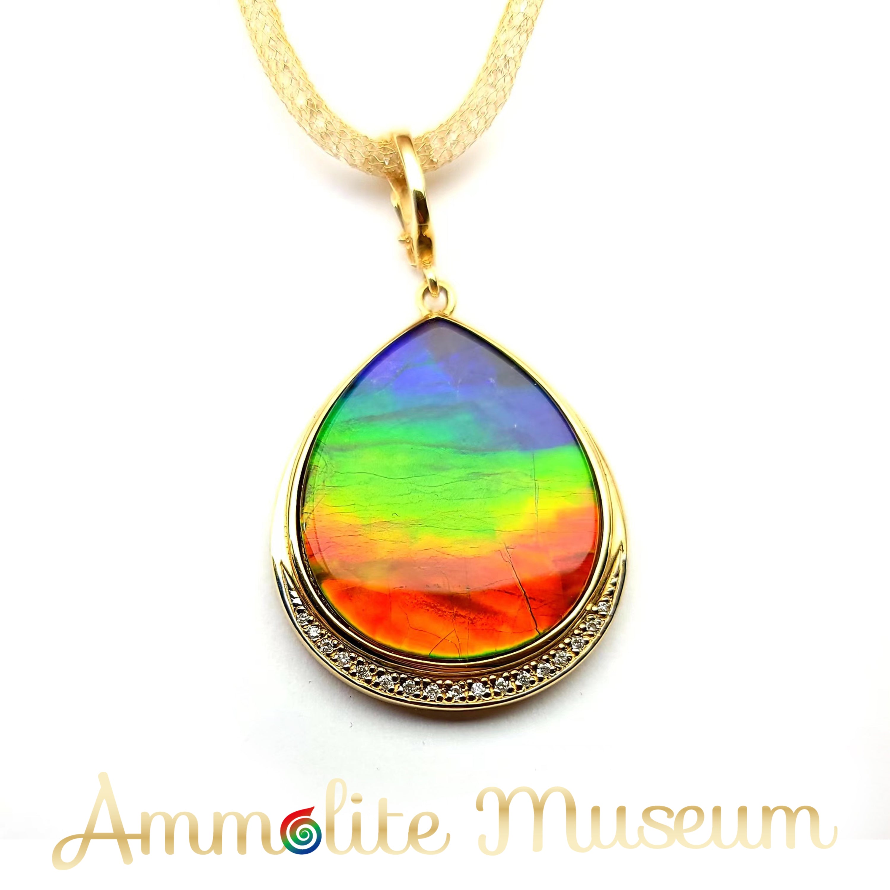 14K Gold Pear-Shaped Ammolite Pendant Necklace - Classic Elegant Jewelry for Women, Gift for Her, Perfect for Weddings, Anniversaries & Special Occasions