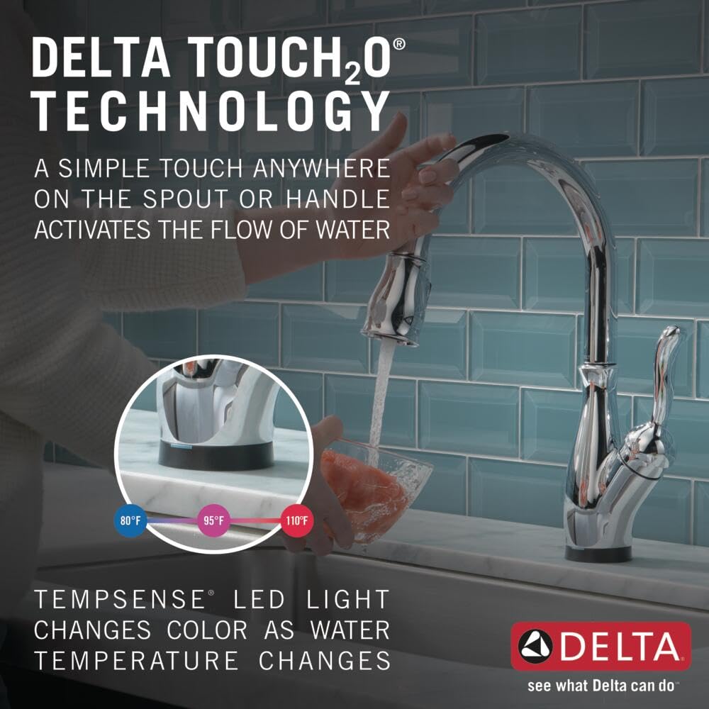 Delta Leland Touch Kitchen Faucet with Pull Down Sprayer - Chrome 9178T-DST | Touch2O Technology for Modern Kitchens, Perfect for Cooking and Cleaning