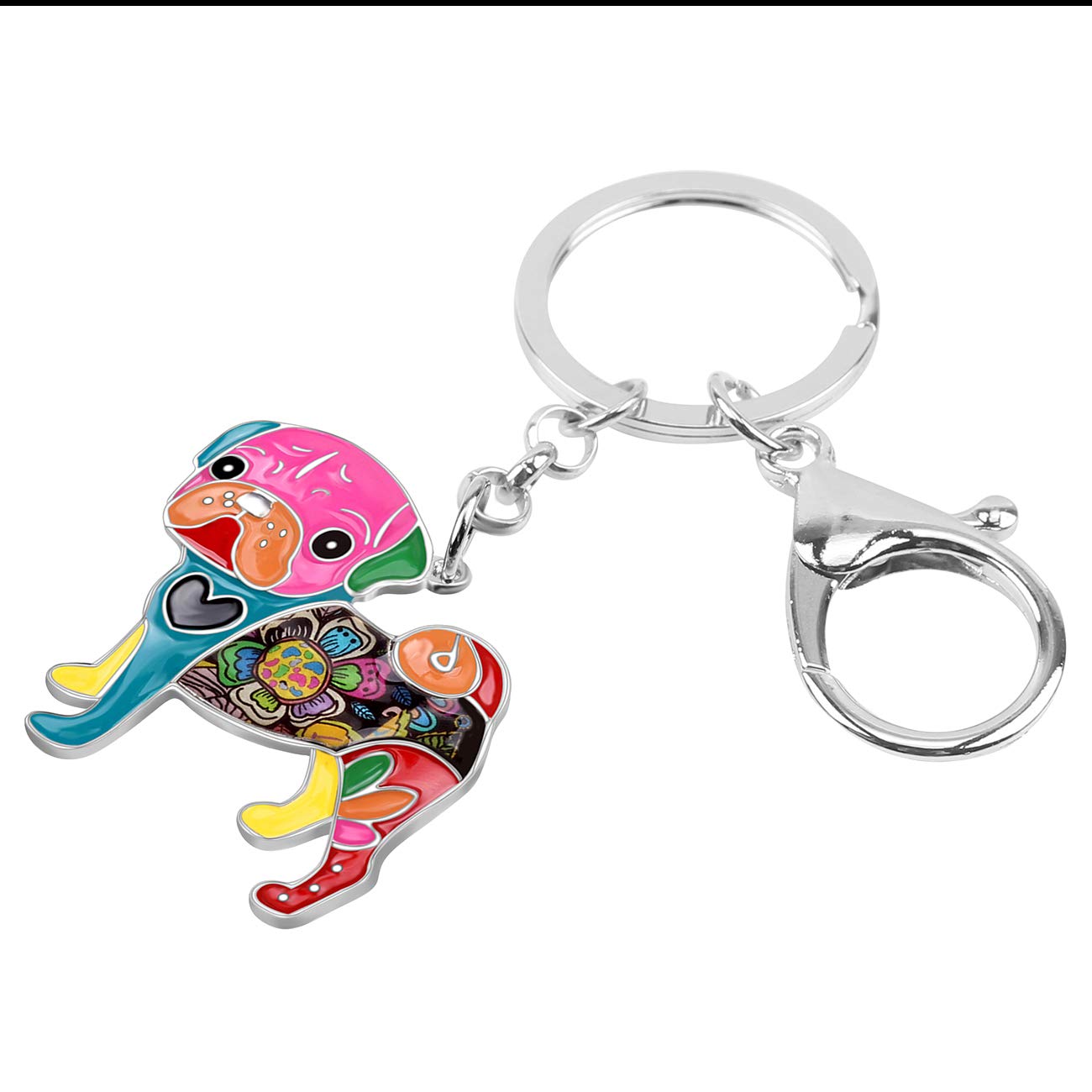 BONSNY Enamel Metal Floral Pug Dog Keychain - Cute Animal Keyring for Women, Car Keys, Purse & Bag Accessories - Perfect Gift for Dog Lovers & Pet Owners