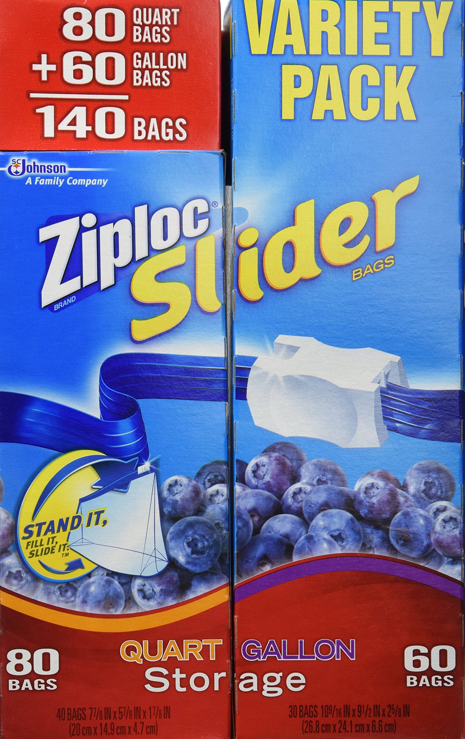 Ziploc Easy Zipper Storage Bags Variety Pack - 140 Count (80 Quart Size & 60 Gallon Size Bags) | Food Storage, Freezer Safe, Meal Prep, Organization for Kitchen, Pantry & Travel