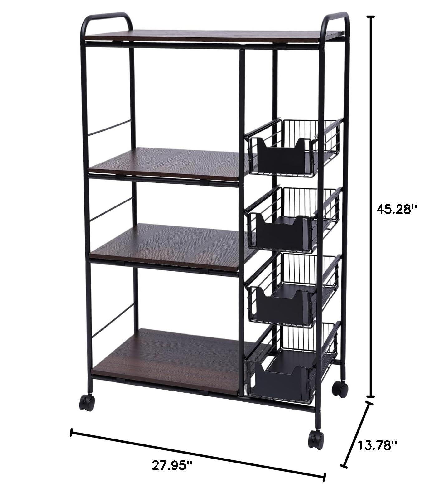 TBVECHI 5-Tier Industrial Kitchen Cart with Wheels - 45.28 x 27.95 x 13.78 Inch Black Metal Bakers Rack for Coffee Bar, Pantry Organization & Kitchen Storage - Perfect for Small Spaces & Home Baking Needs