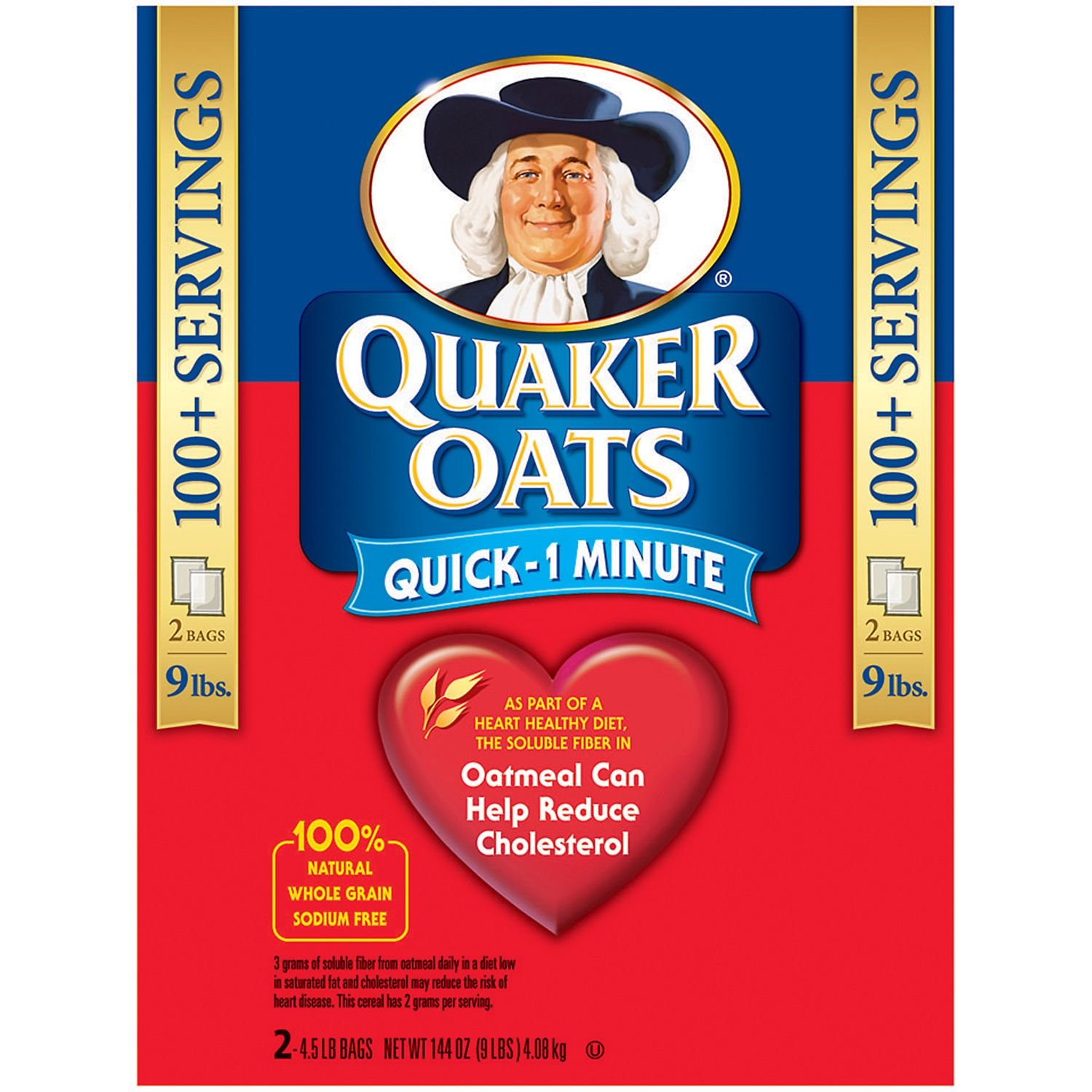 Quaker Oats Old Fashioned Rolled Oats - 2 Pack (4.5 lb Each) - Whole Grain Breakfast Cereal for Baking, Smoothies & Healthy Snacks - Perfect for Oatmeal, Granola & Energy Bars