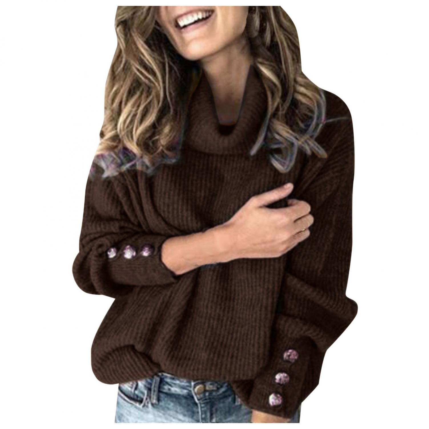 Women's Waffle Knit Turtleneck Sweater - Long Sleeve Pullover Loose Casual Jumper Top for Fall & Winter | Cozy Office Wear, Weekend Outfits, Holiday Layering
