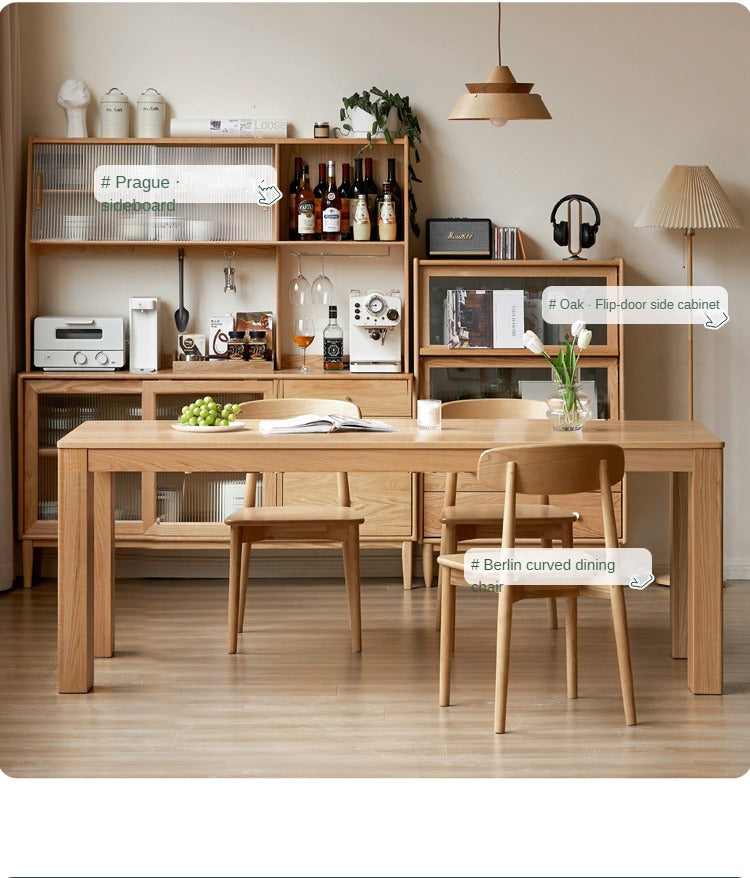 Solid Oak Wood Long Dining Table - 8 Seater Rustic Farmhouse Style for Kitchen & Dining Room - Perfect for Family Gatherings & Dinner Parties