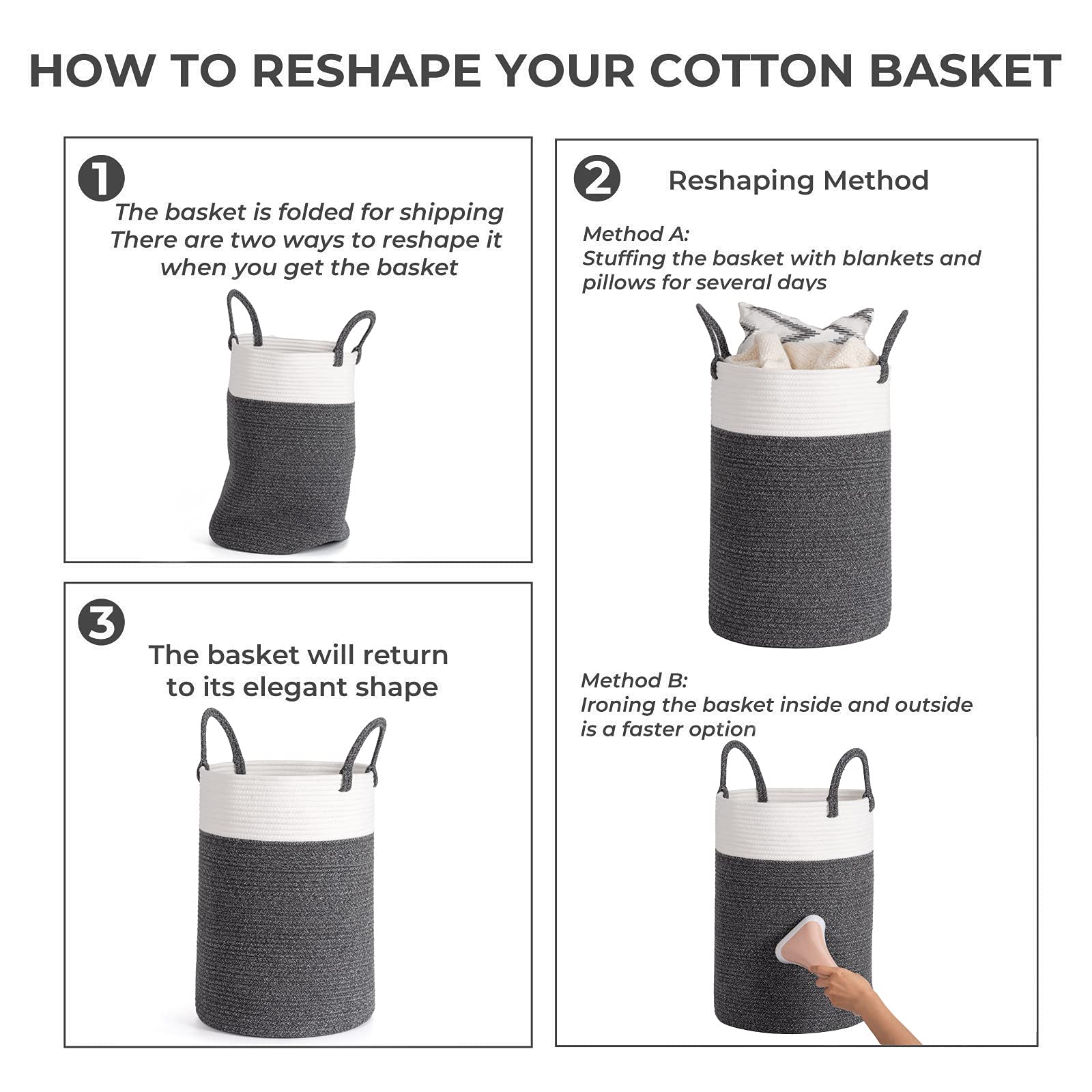 INDRESSME 60L Large Laundry Basket with Handles - Blanket Storage Basket, Kids Toy Organizer, Clothes Hamper for Bedroom - 19.7 x 13.8 Inches - Perfect for Nursery, Dorm Room & Laundry Room Organization