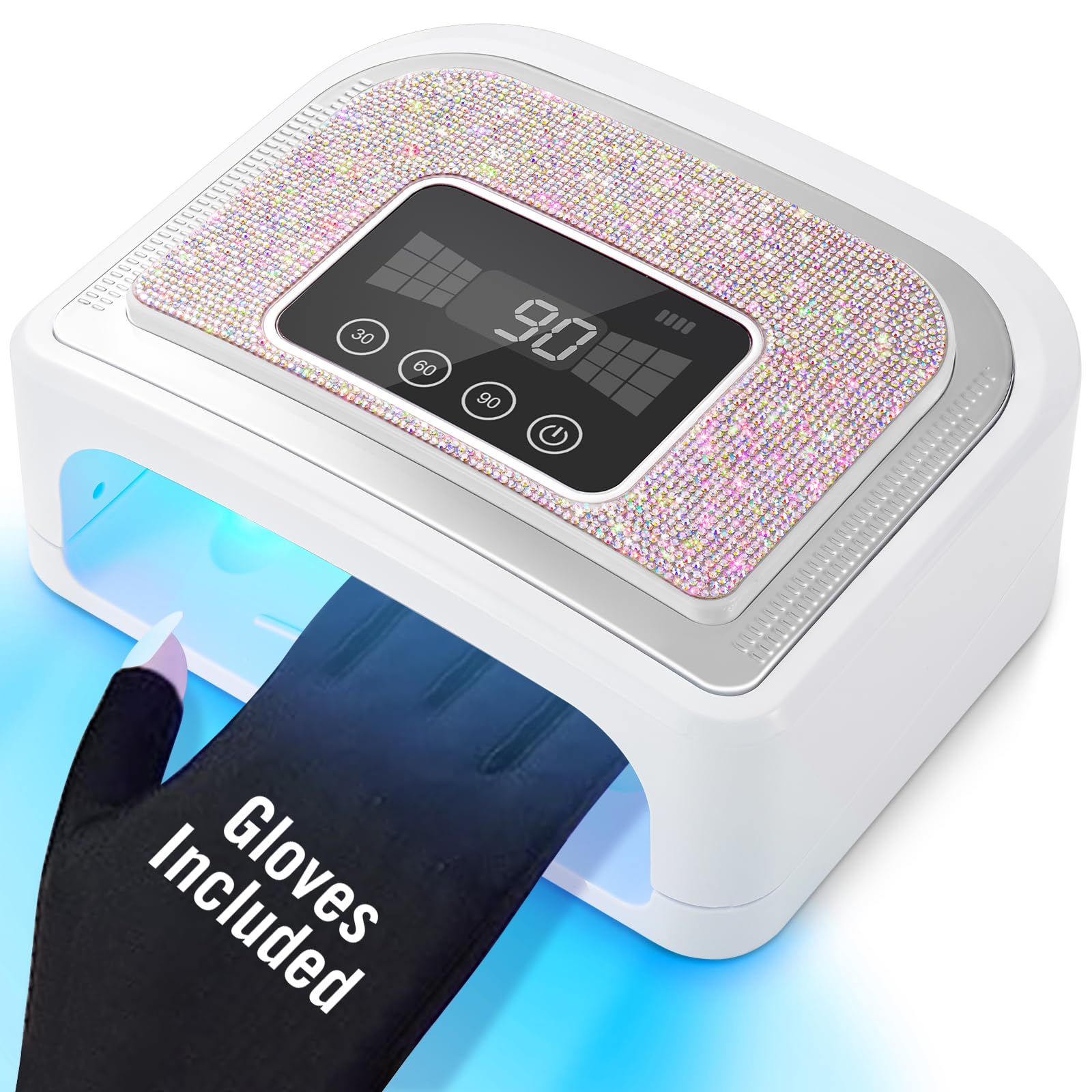 120W Cordless UV LED Nail Lamp for Gel Nails - Rechargeable with 4 Timer Modes & Sparkling Rhinestone Design | Perfect for Home Manicures, Salon Nail Art & Gel Polish Curing