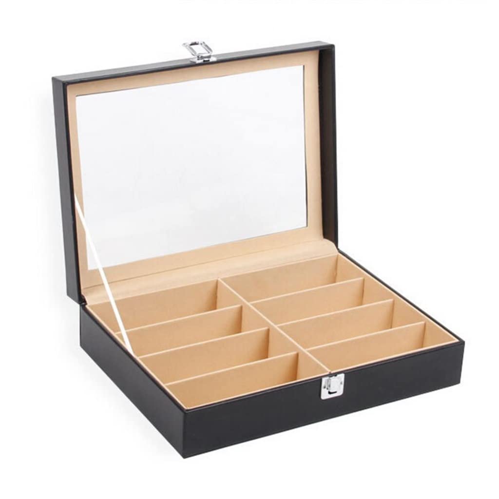 Fashion Faux Leather 8-Slot Eyeglass Case - Sunglasses Storage Box & Organizer Holder for Display - Perfect for Home, Office, and Retail Store Organization