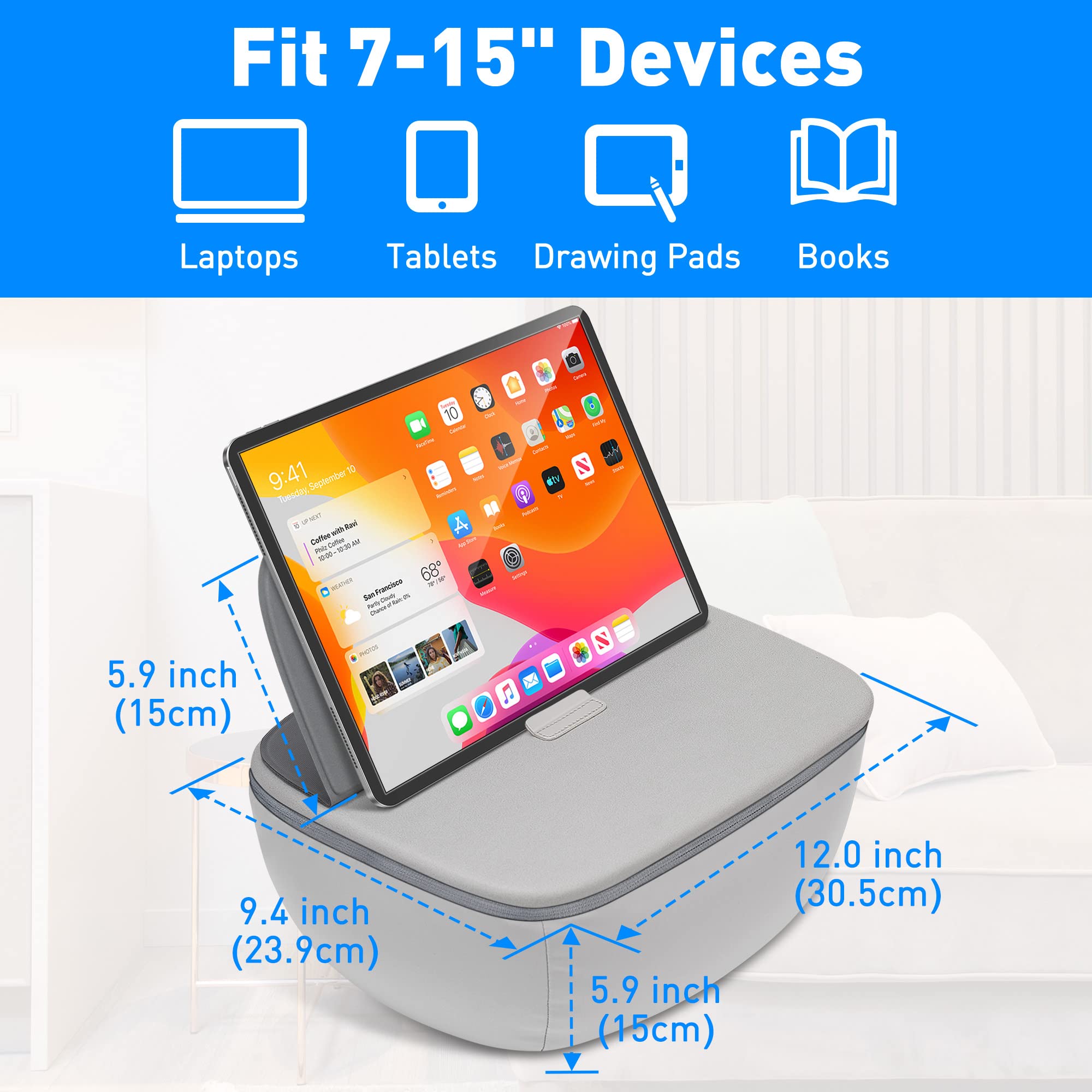 Ultra-Thick Lap Desk with Cushion & Tablet Stand - Portable Laptop Tray for Bed, Sofa & Floor Use - TH-4G + TS-8W - Perfect for Working, Studying & Watching Movies Comfortably Anywhere