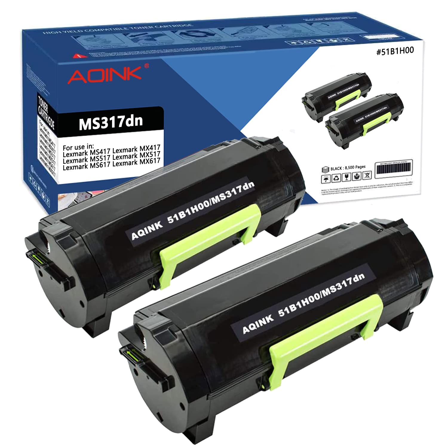 Lexmark MS317 Toner Cartridge Black (2-Pack) - 8,500 Pages for MS417/MX517 Printers - Office & Home Use