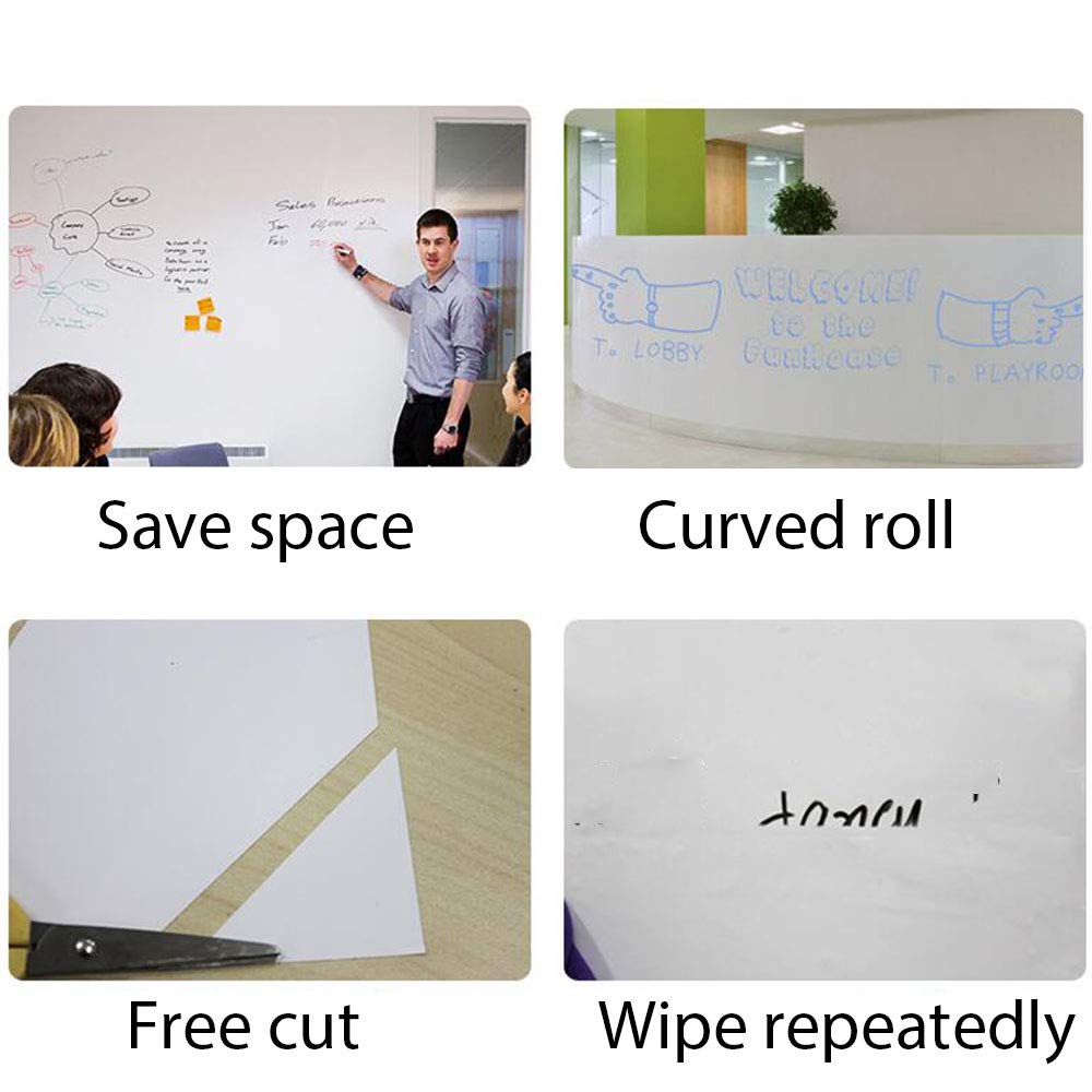 HOHOFILM 5ft x 33ft Self Adhesive Whiteboard Sticker Roll - Dry Erase Wall Sticker for Walls, Doors, Tables - Peel & Stick Whiteboard Surface for Office, Classroom, Home, Kitchen & DIY Projects