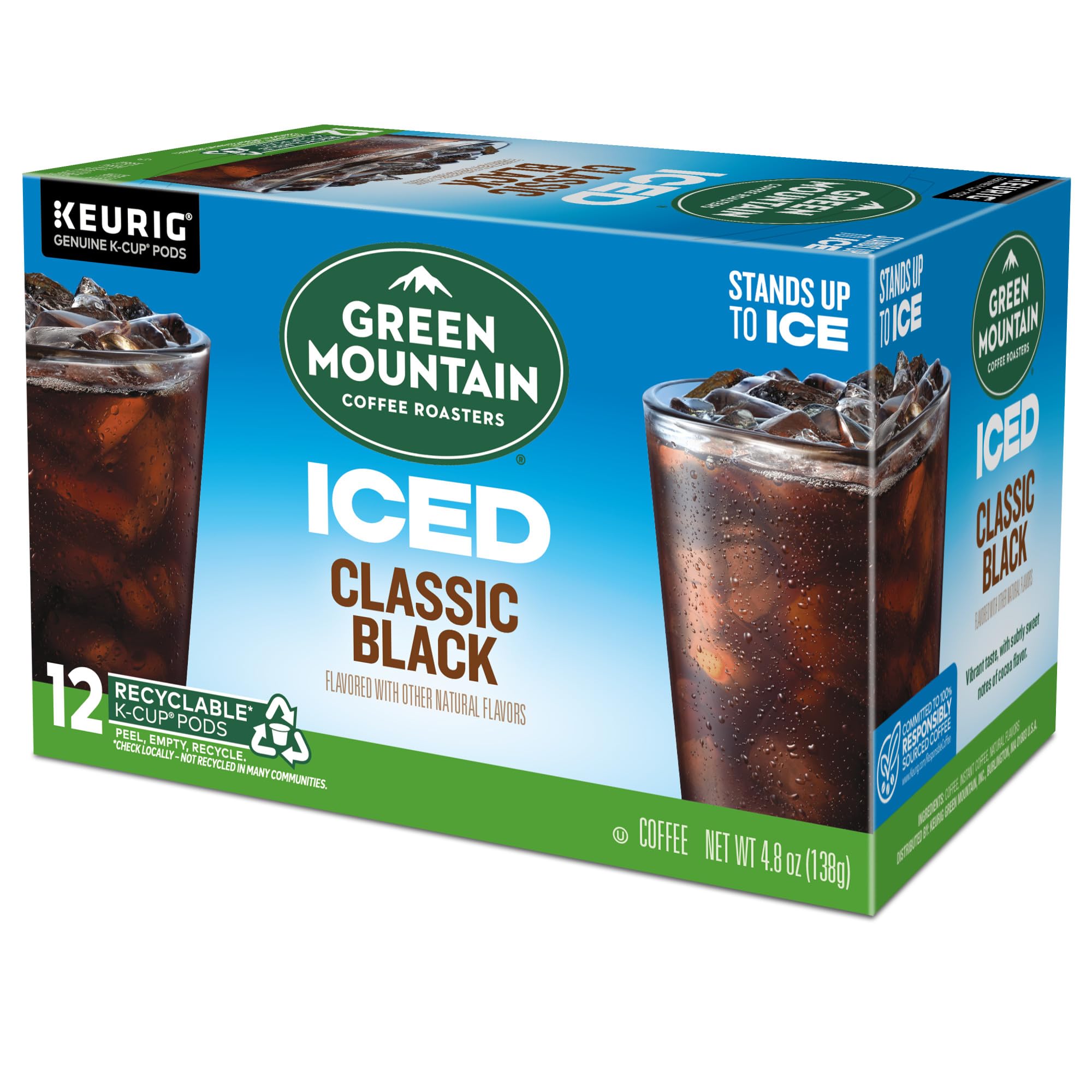 Green Mountain Coffee Roasters ICED Classic Black K-Cup Pods - Medium Roast Iced Coffee for Keurig Brewers (72 Count) | Perfect for Summer Refreshment, Office Break or Iced Coffee Lovers