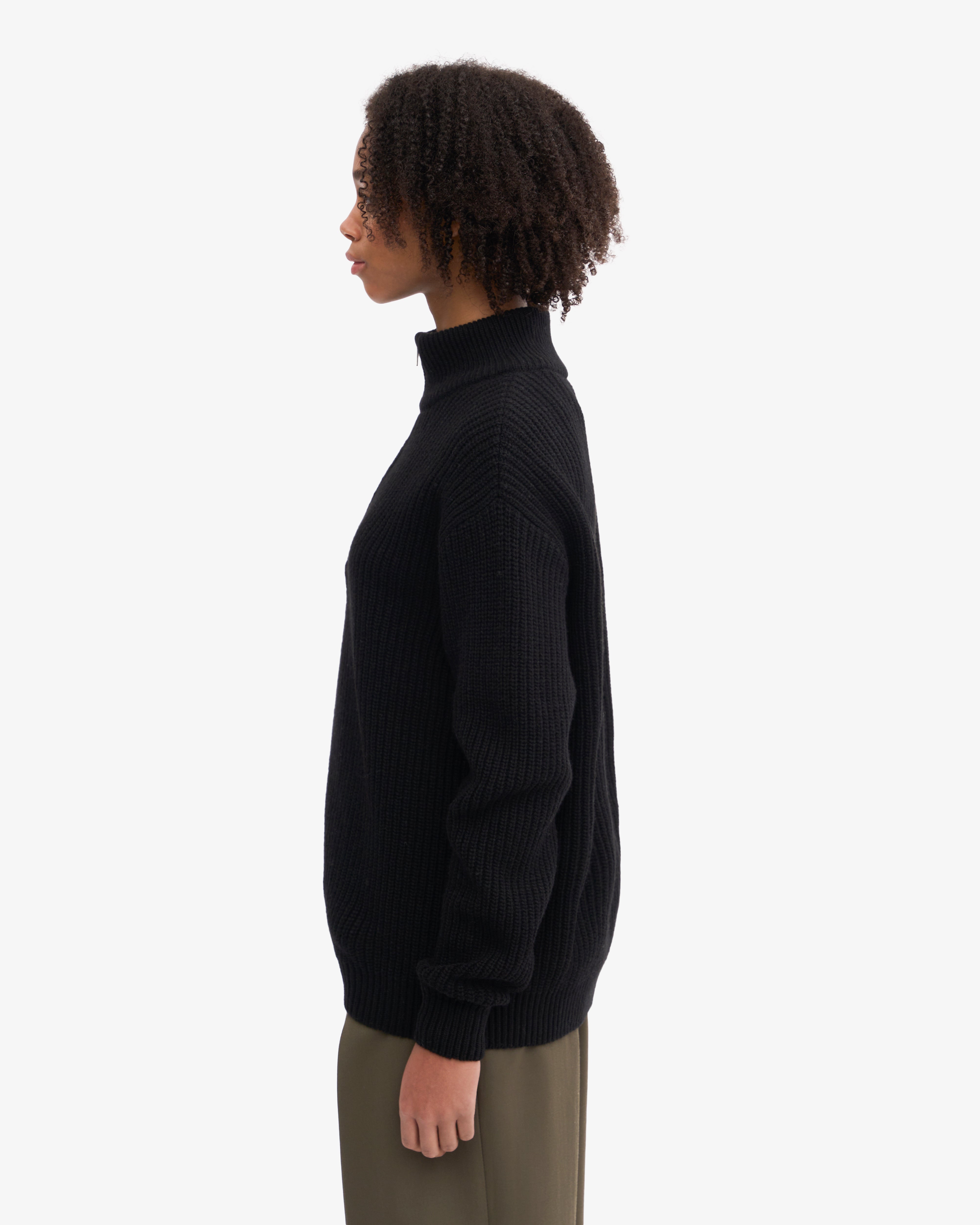 Premium Merino Wool Quarter Zip Sweater for Men - Deep Black - Comfortable & Breathable for Outdoor Activities & Casual Wear