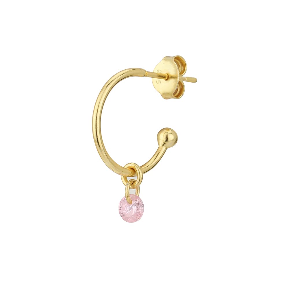 Vanbelle Sterling Silver Half Hoop Earrings with Dangling Pink Cubic Zirconia & Gold Plating - Elegant Dangle Earrings for Women & Girls | Perfect for Parties, Weddings & Everyday Wear