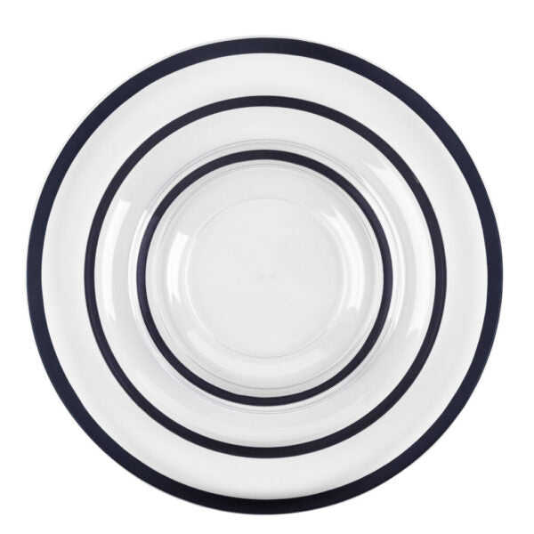 24-Pack Clear and Black Rim Plastic Dinnerware Set for 8 Guests - Elegant Contrast Design - Perfect for Parties, Weddings, and Outdoor Dining