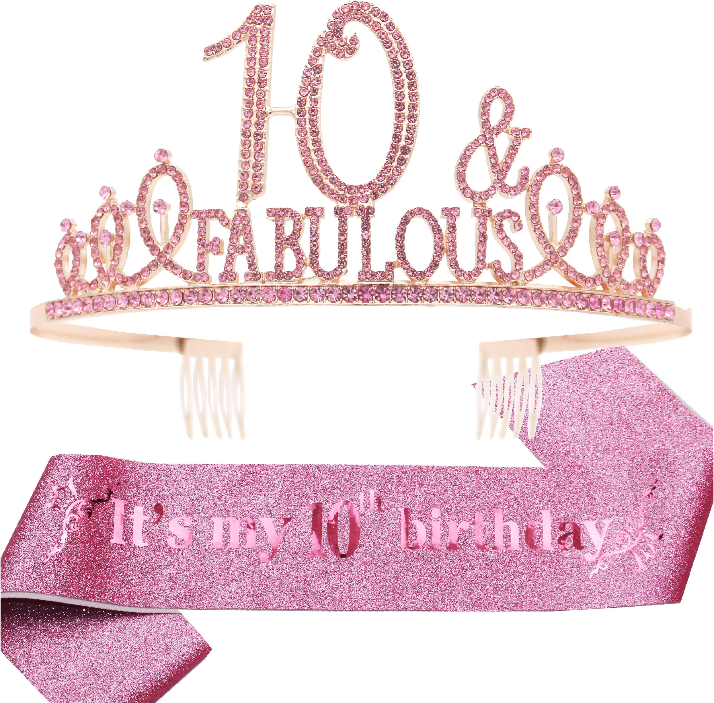 10th Birthday Decorations for Girls - Sparkling Tiara & Sash Set, Birthday Crown & Gift Ideas for 10 Year Old Girls | Perfect for Birthday Parties, Photo Shoots & Special Celebrations