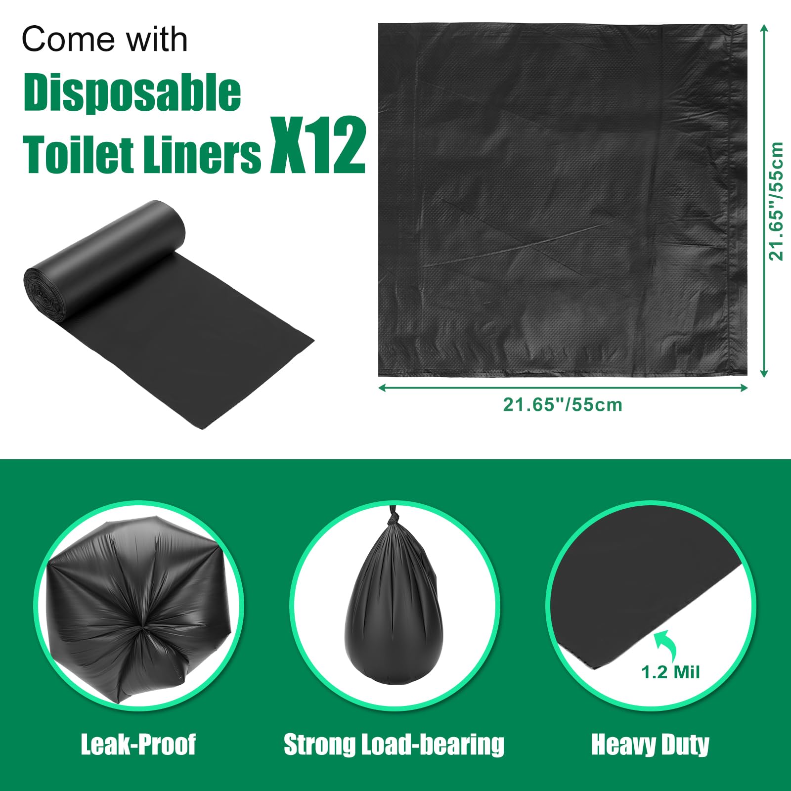 Portable Toilet Seat for 5 Gallon Buckets - Snap-On Camping Toilet Seat with Lid for Adults - Includes Storage Bags & Disposable Waste Bags - Perfect for Camping, Hiking, Emergency, Car, Boat & Outdoor Adventures