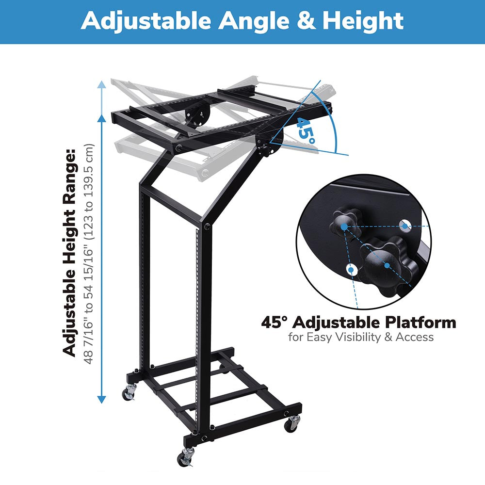 TheLAShop 16U Heavy Duty Steel Audio Mixer Rack with Crossbar - 19