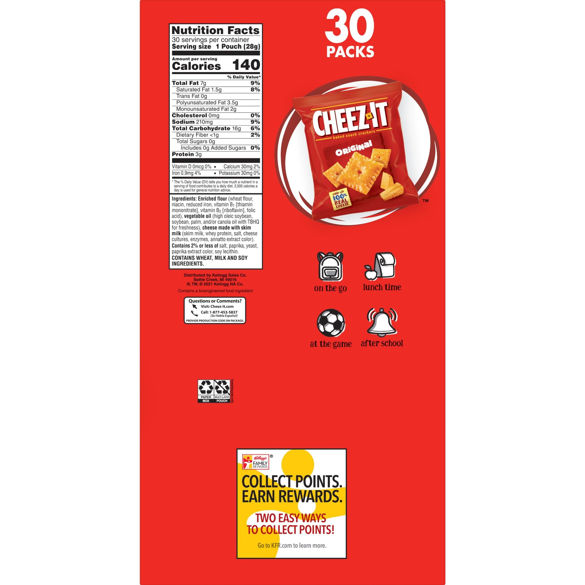 Cheez-It Original Baked Cheese Crackers - 30oz Bulk Box (30 Packs) | Perfect for School Lunches, Office Snacks & Party Platters