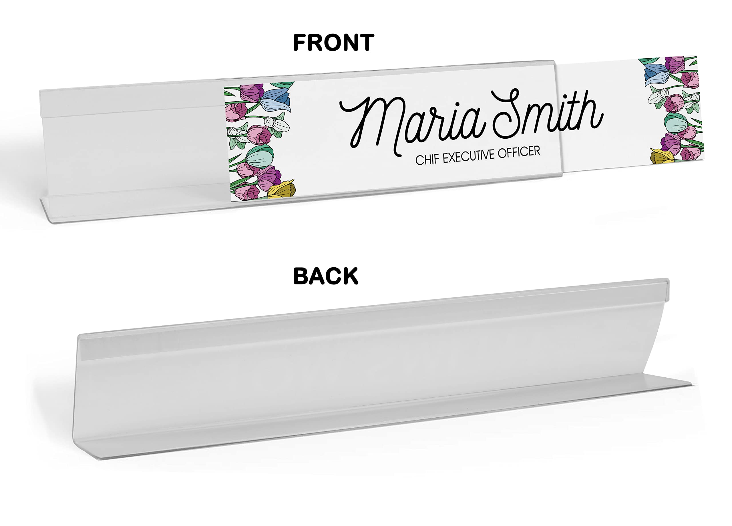 Custom Acrylic Office Name Plate - Personalized Desk Name Sign with Pretty Tulips Design (2x8 Inches) - Perfect for Professional Workspaces, Home Offices & Corporate Gifts