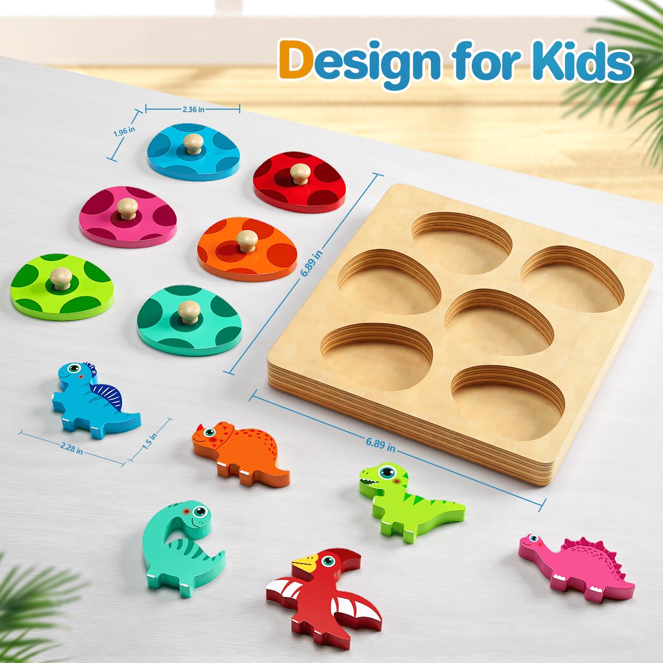 Montessori Wooden Puzzles for Toddlers 1-3 - Dinosaur Matching Eggs Learning Toys for Preschool & Birthday Gifts