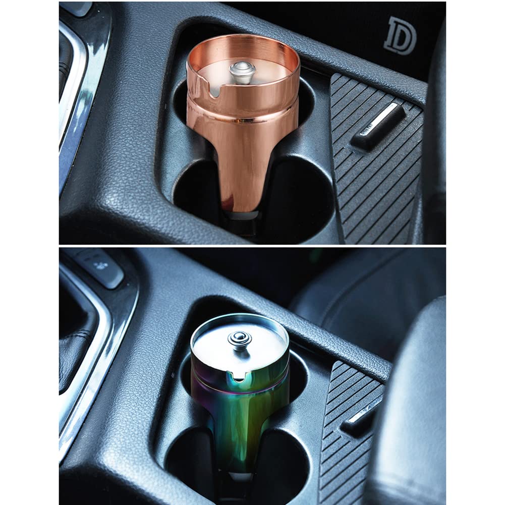 Portable Car Ashtray with Lid - Stainless Steel Smokeless Auto Ash Tray & Mini Trash Can | Detachable Diamond Cover Holder for Women | Perfect for Road Trips, Commuting & Smoking in Vehicle (Black)
