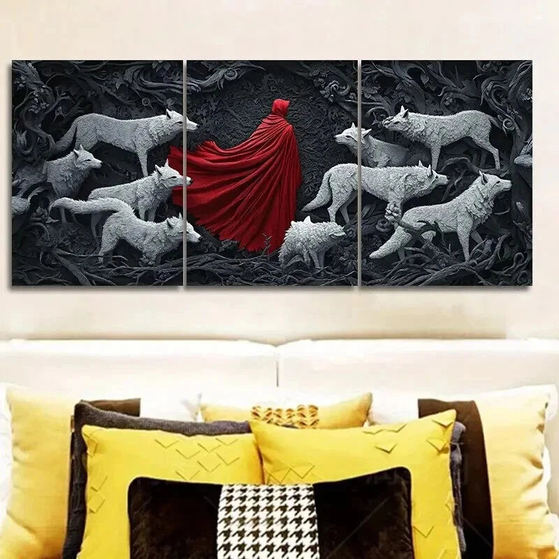 The Red Lord and The White Wolf Wall Art Set - 3 Piece Framed Canvas Prints 50x70cm | High Quality Australian Made Wall Decor | Perfect for Living Room, Bedroom & Office Decor
