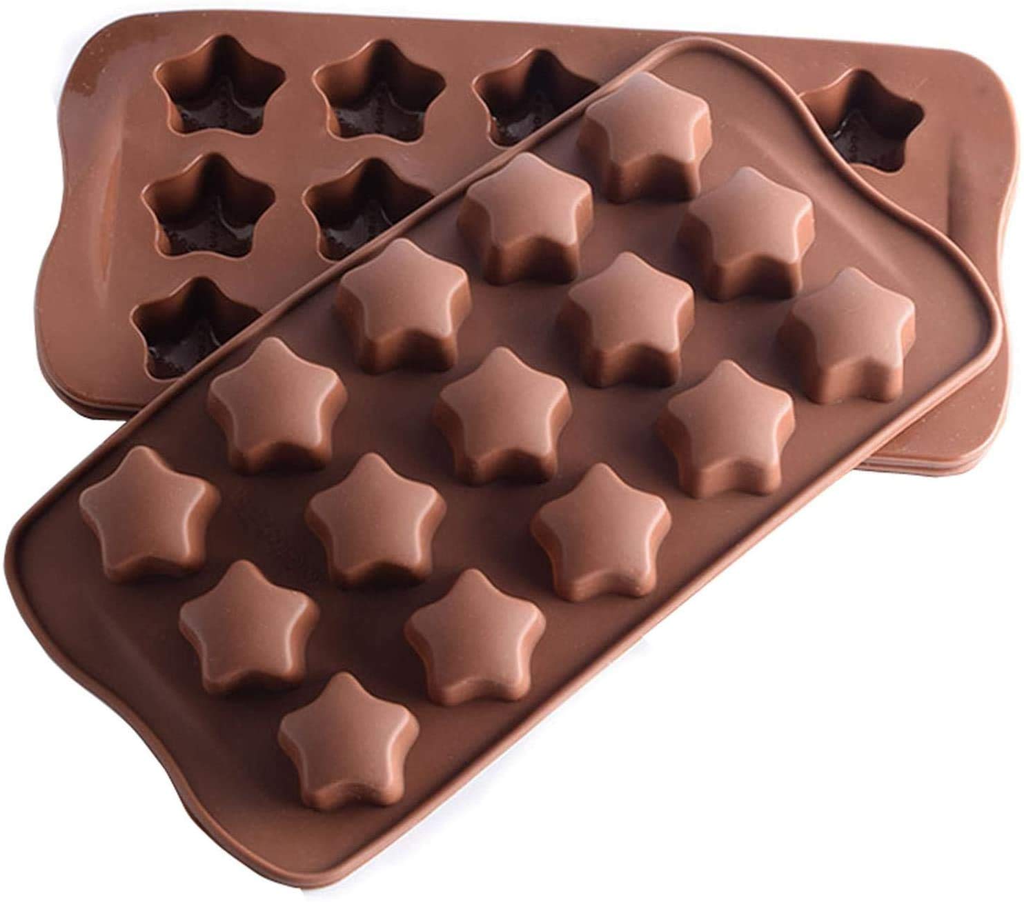15 Cavity Silicone Chocolate Molds - Heart & Flower Shapes for Valentine's Day, DIY Candy, Cake Decor, Hot Cocoa, Jelly & Ice Cubes | Perfect for Romantic Gifts, Baking & Party Treats (Upside Star Design)