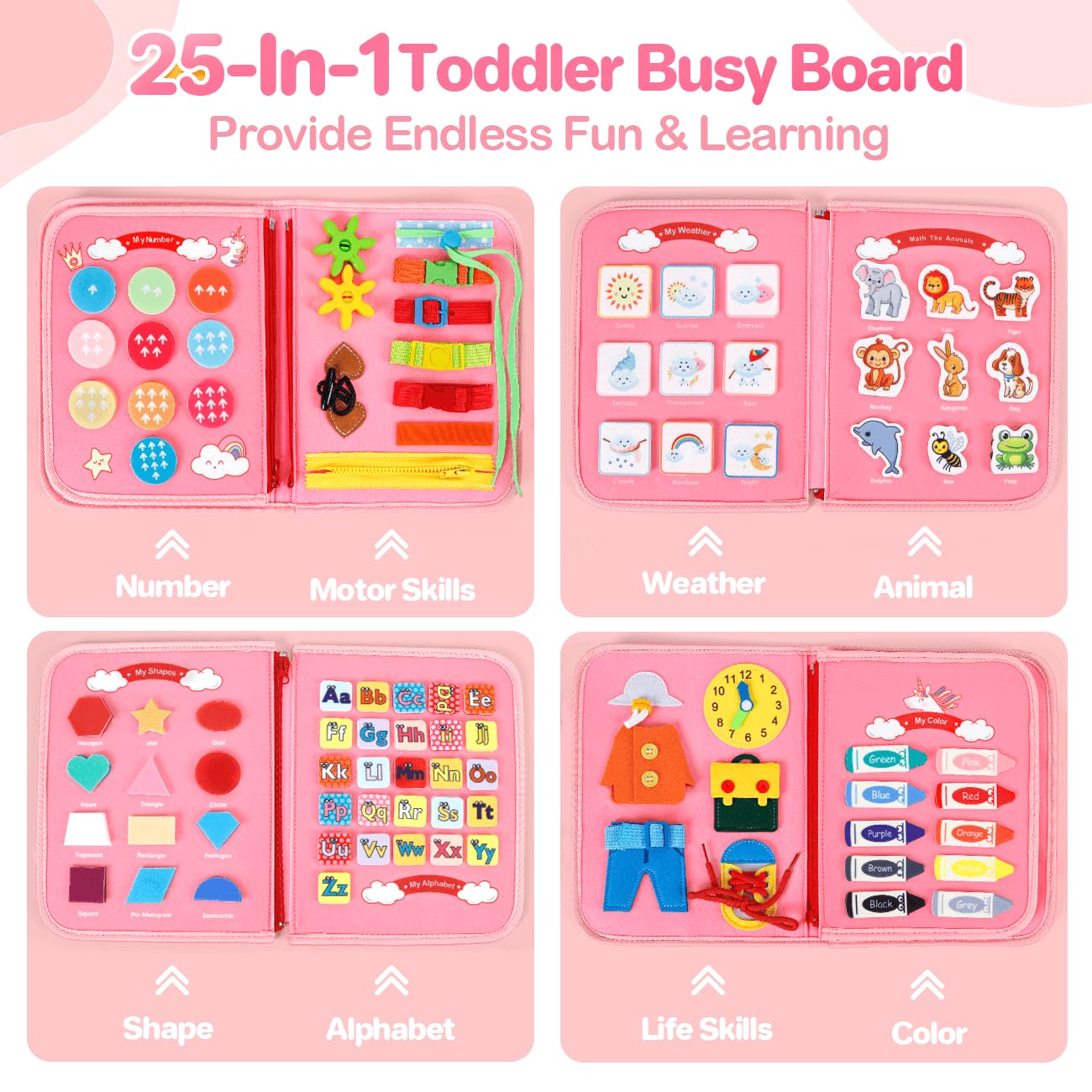 Montessori Busy Board for Toddlers 1-3 - Educational Sensory Travel Toy for Preschool Learning | Perfect Birthday Gift for 1-2 Year Old Girls