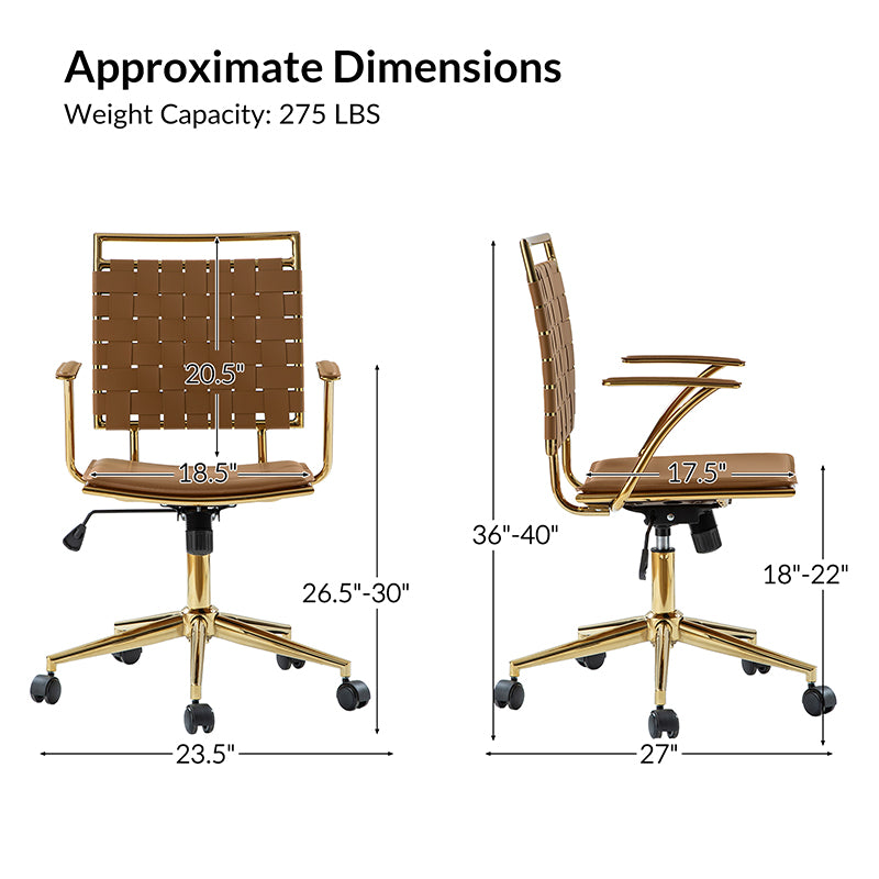Amalia Modern Rattan Weaving Swivel Office Chair with Backrest - Ergonomic Desk Chair for Home Office, Study & Workspace