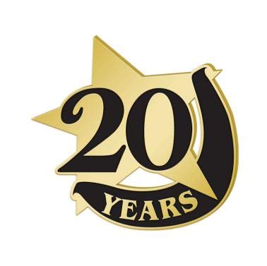 20 Year Recognition Gold Lapel Pins - Star-Shaped for Employee Awards