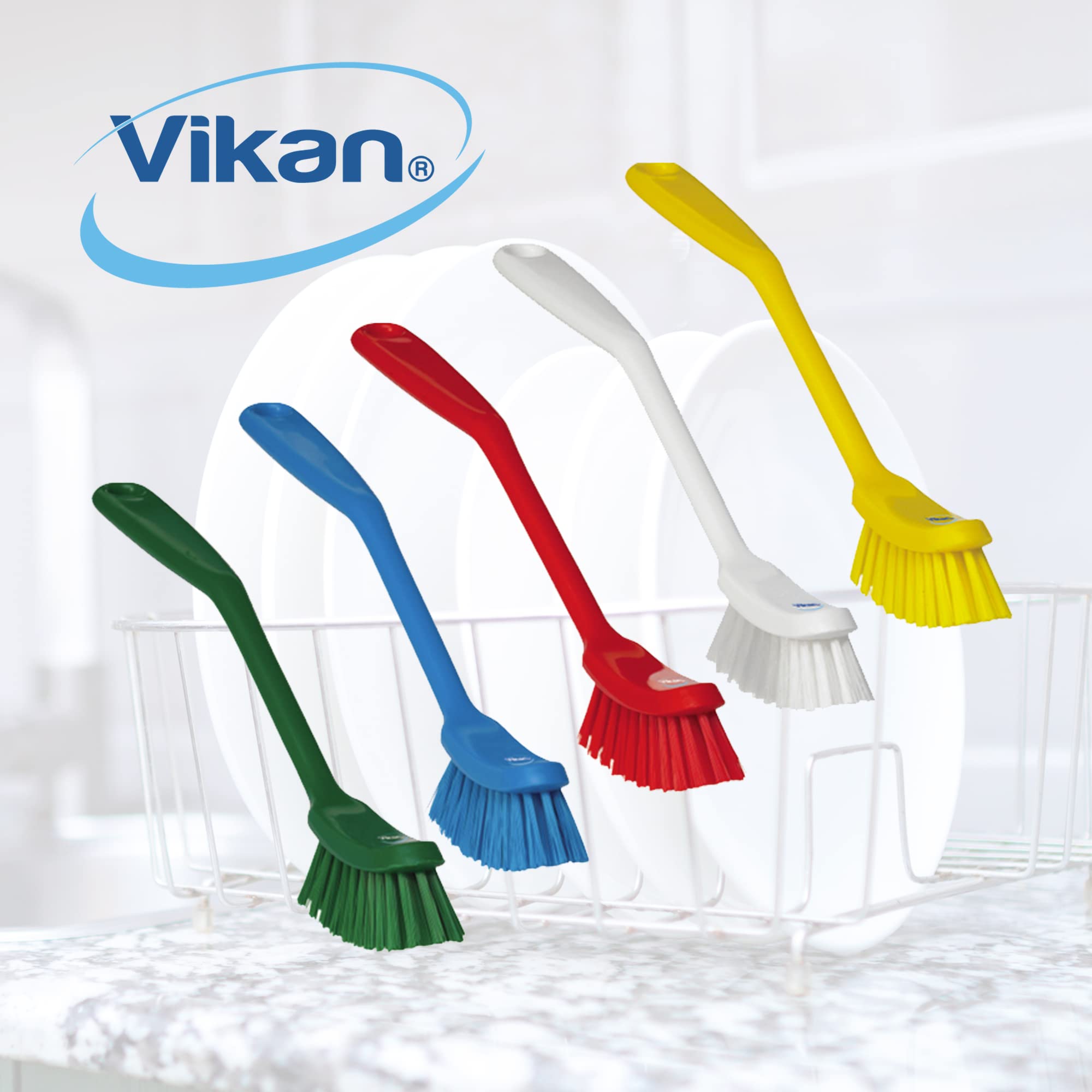 Vikan 42873 Heavy-Duty Fine Dish Brush - 11 Inch Narrow Cleaning Brush with Slip-Resistant Grip, Polypropylene Handle & Polyester Bristles (Blue) - Perfect for Scrubbing Pots, Pans, and Hard-to-Reach Kitchen Surfaces