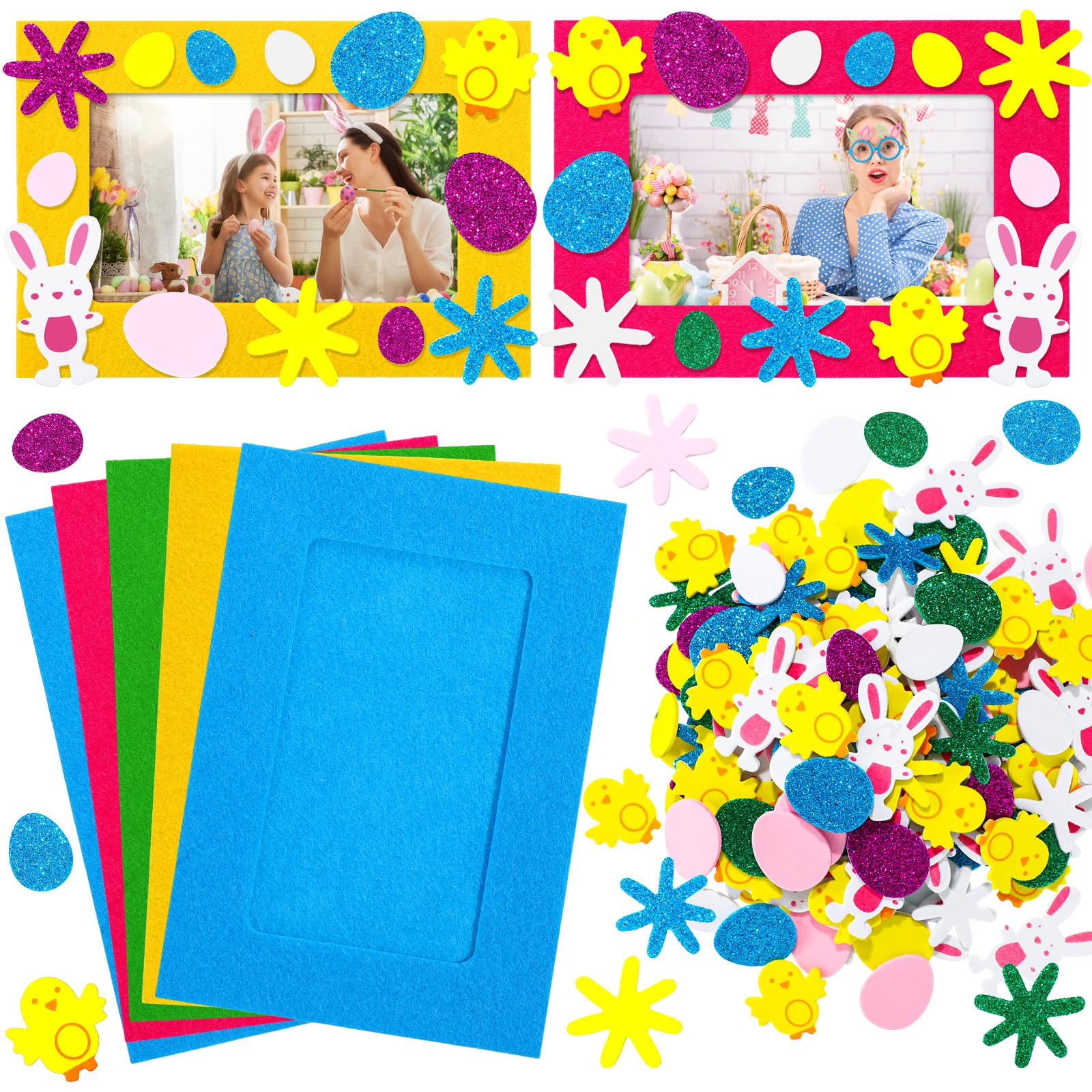 Easter DIY Craft Kit - 232pcs Felt Photo Frames & Stickers for Bunny Party Decor