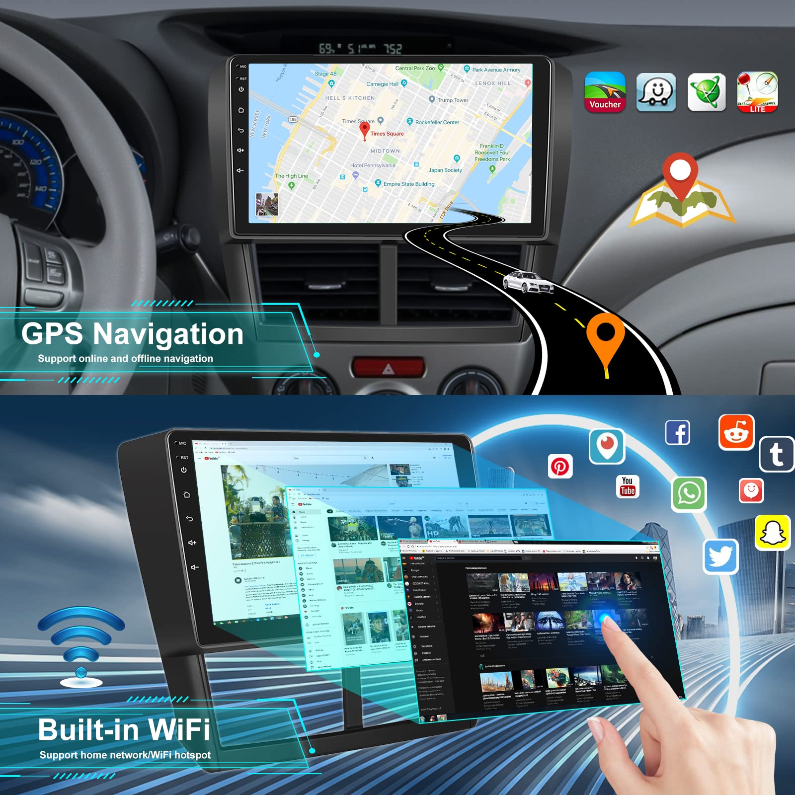 UNITOPSCI 9 Inch Android Car Stereo for Subaru Forester Impreza WRX 2008-2012 | Double Din HD Touchscreen | Bluetooth GPS Navigation | FM Radio USB Mirror Link | Backup Camera Included | Perfect for Road Trips & Daily Commuting