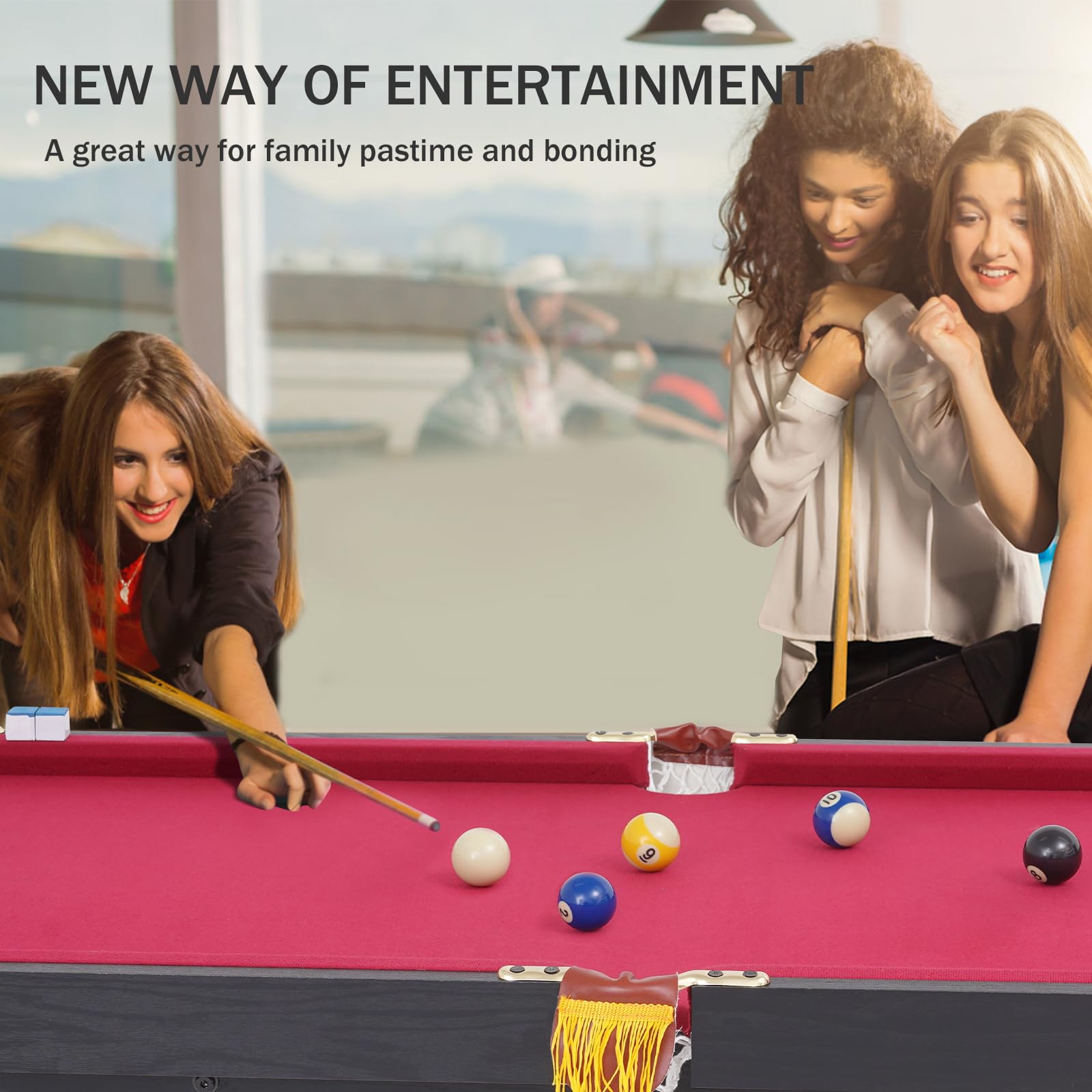 Portable Folding Billiard Table Set - Indoor/Outdoor Pool Table with Cues, Triangle, Chalk & Brush - Perfect for Game Rooms, Basements, Patios & Backyard Parties