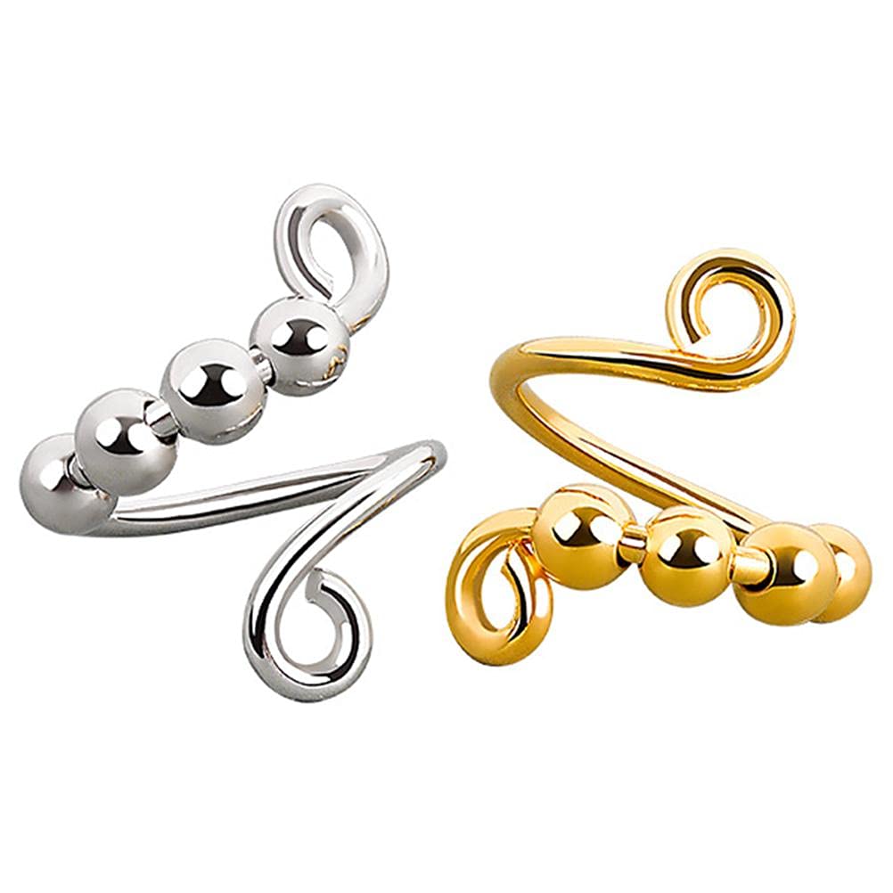WANTALL 2 Pack Spinner Fidget Rings for Women - Anxiety Relief Spiral Finger Rings with Rotating Beads, Stress Sensory Toys | Fashion Jewelry for Girls & Adults | Perfect for ADHD, Anxiety, Office & Classroom Focus