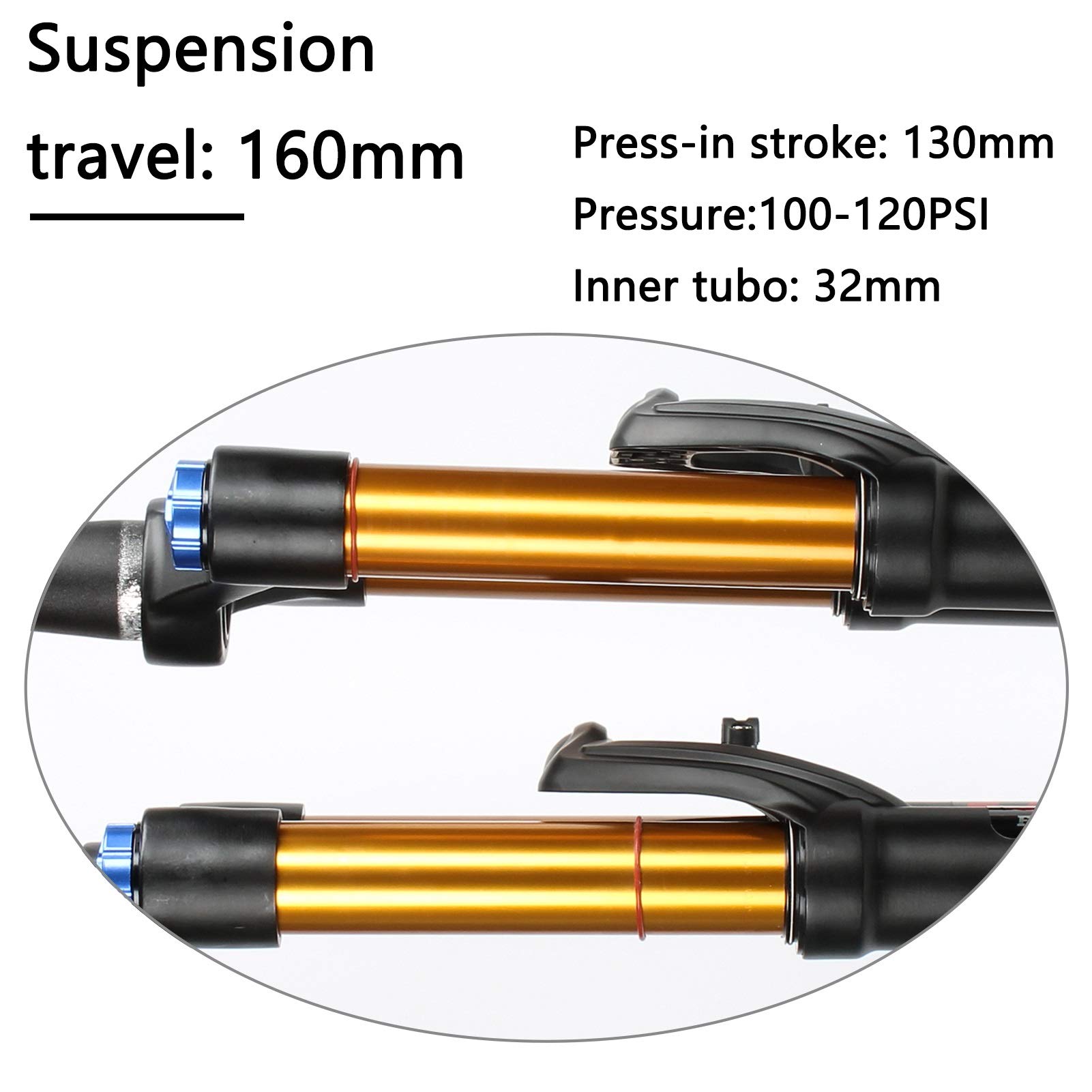 27.5 & 29 Inch Mountain Bike Forks - 15x110mm Thru Axle, 160mm Air Suspension Travel for Downhill/DH Bikes (Gold Inner Tube) - Perfect for Trail Riding, Enduro & Mountain Biking Adventures