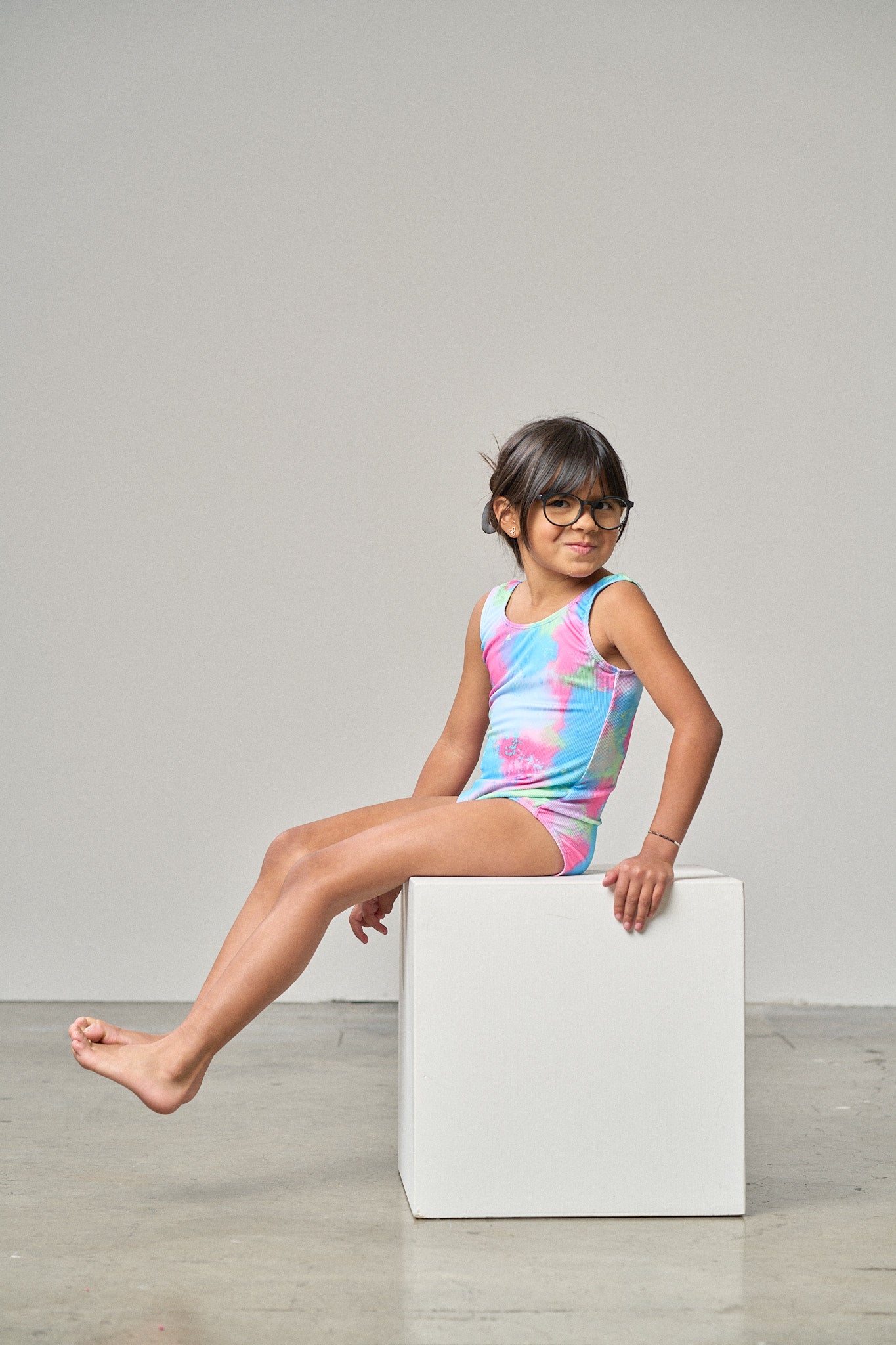 Neon Watercolor Girls Swimsuit - Trendy One Piece Bathing Suit for Kids, UV Protection Swimwear for Beach, Pool & Summer Activities
