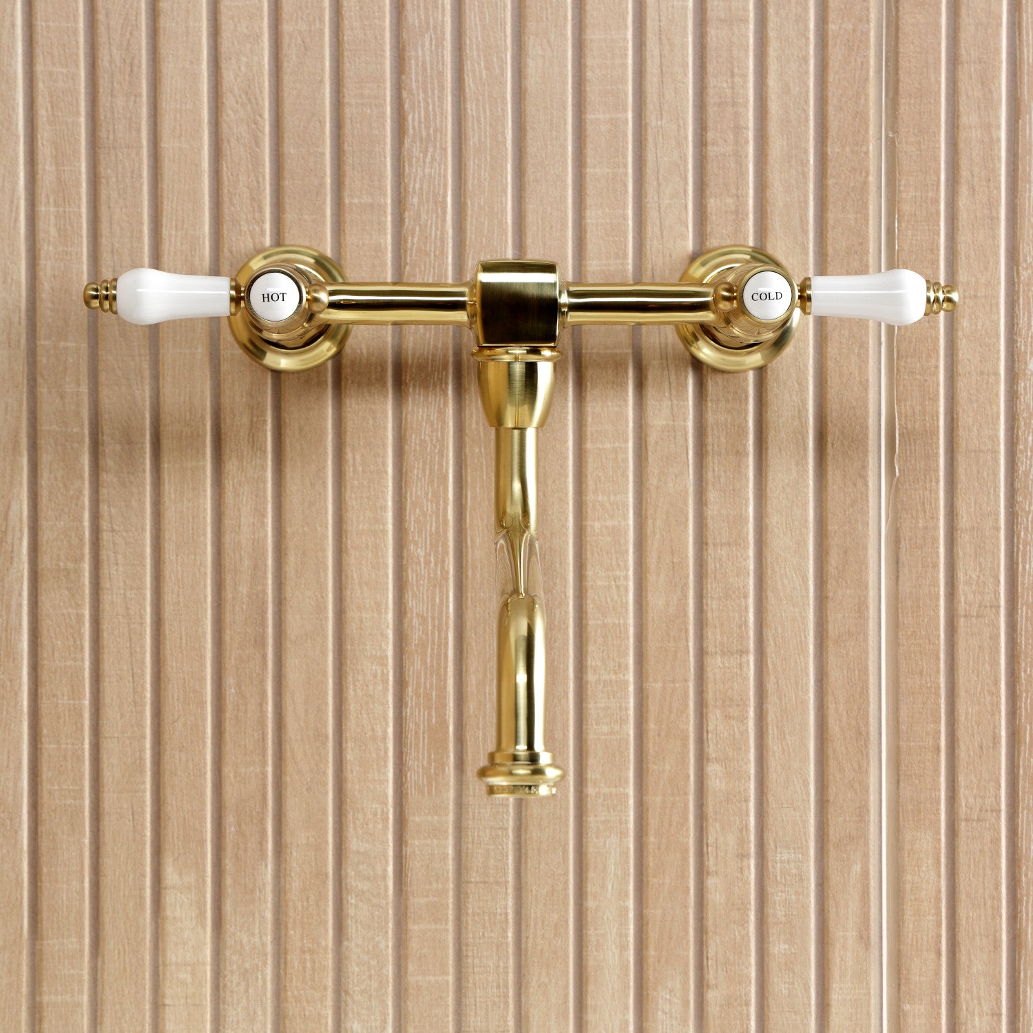 Bel Air KS1217BPL Double Handle 2 Hole Wall Mount Bathroom Faucet in Brushed Brass - Perfect for Modern Bathrooms, Powder Rooms, and Spa-Like Retreats